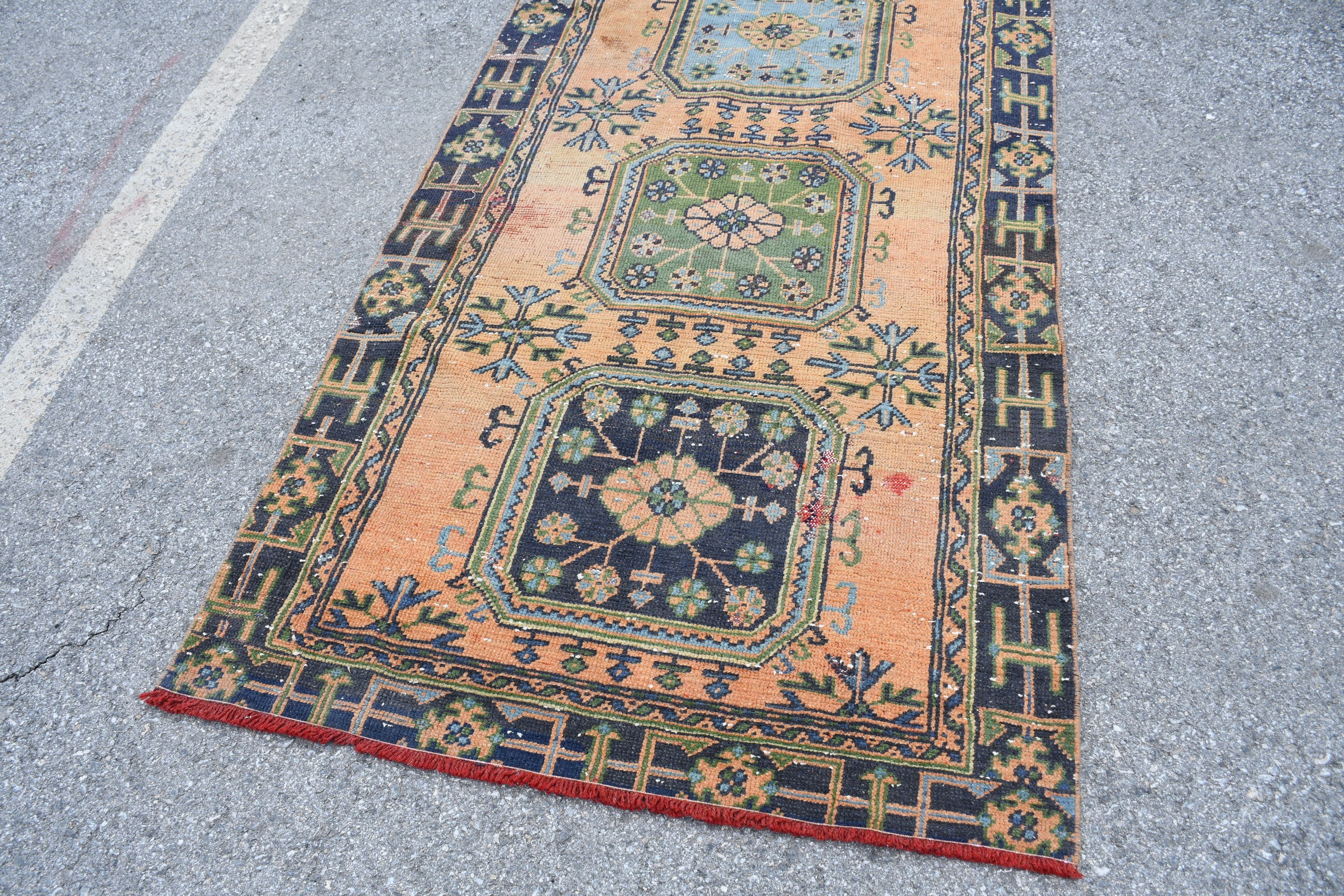 Orange Anatolian Rug, Antique Rug, Organic Rug, Turkish Rugs, Corridor Rug, Hallway Rug, 4x10.8 ft Runner Rugs, Oushak Rug, Vintage Rugs