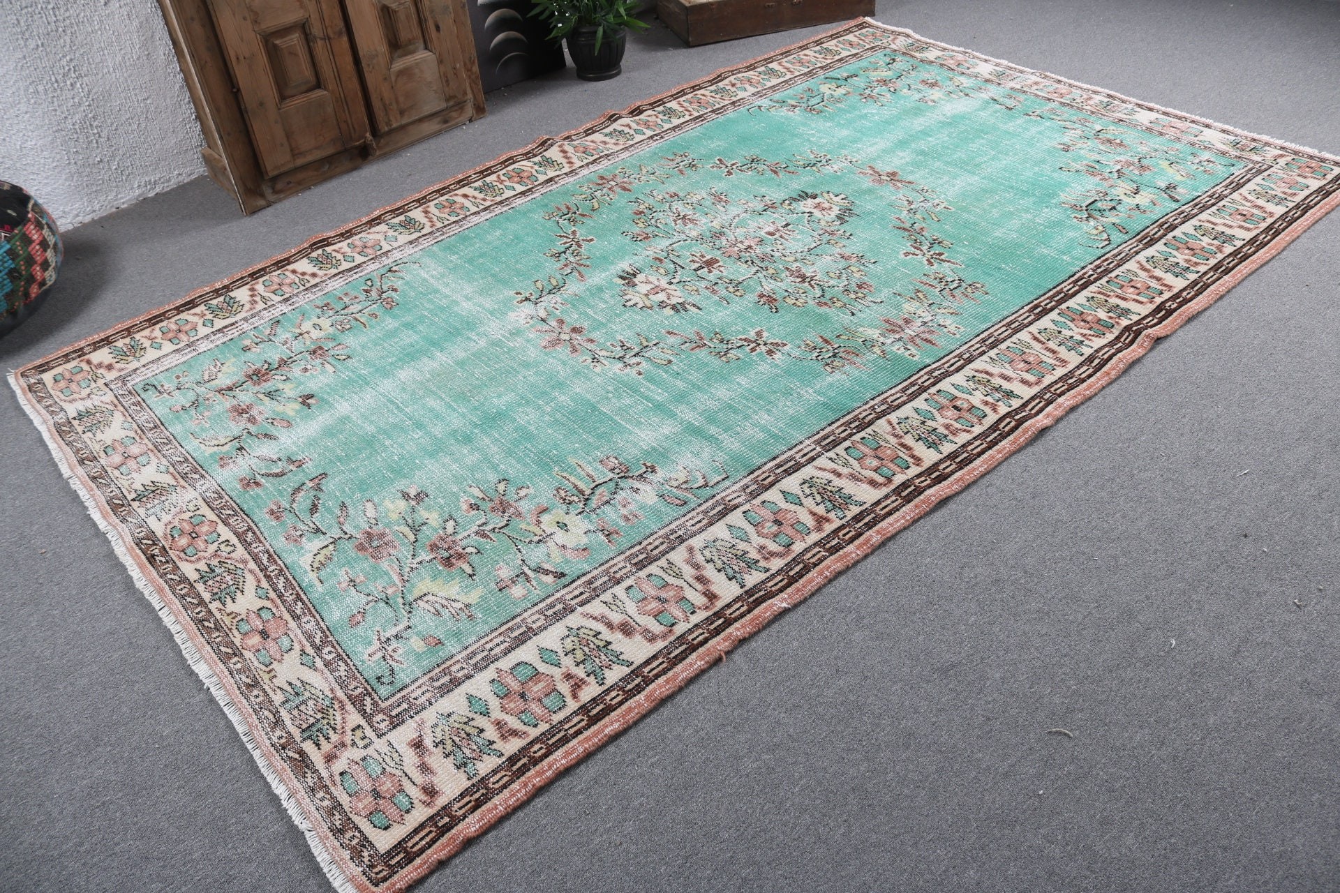 Flatweave Rugs, Salon Rug, Home Decor Rug, Living Room Rugs, Turkish Rugs, Vintage Rugs, Green Flatweave Rugs, Boho Rug, 6x9.9 ft Large Rug