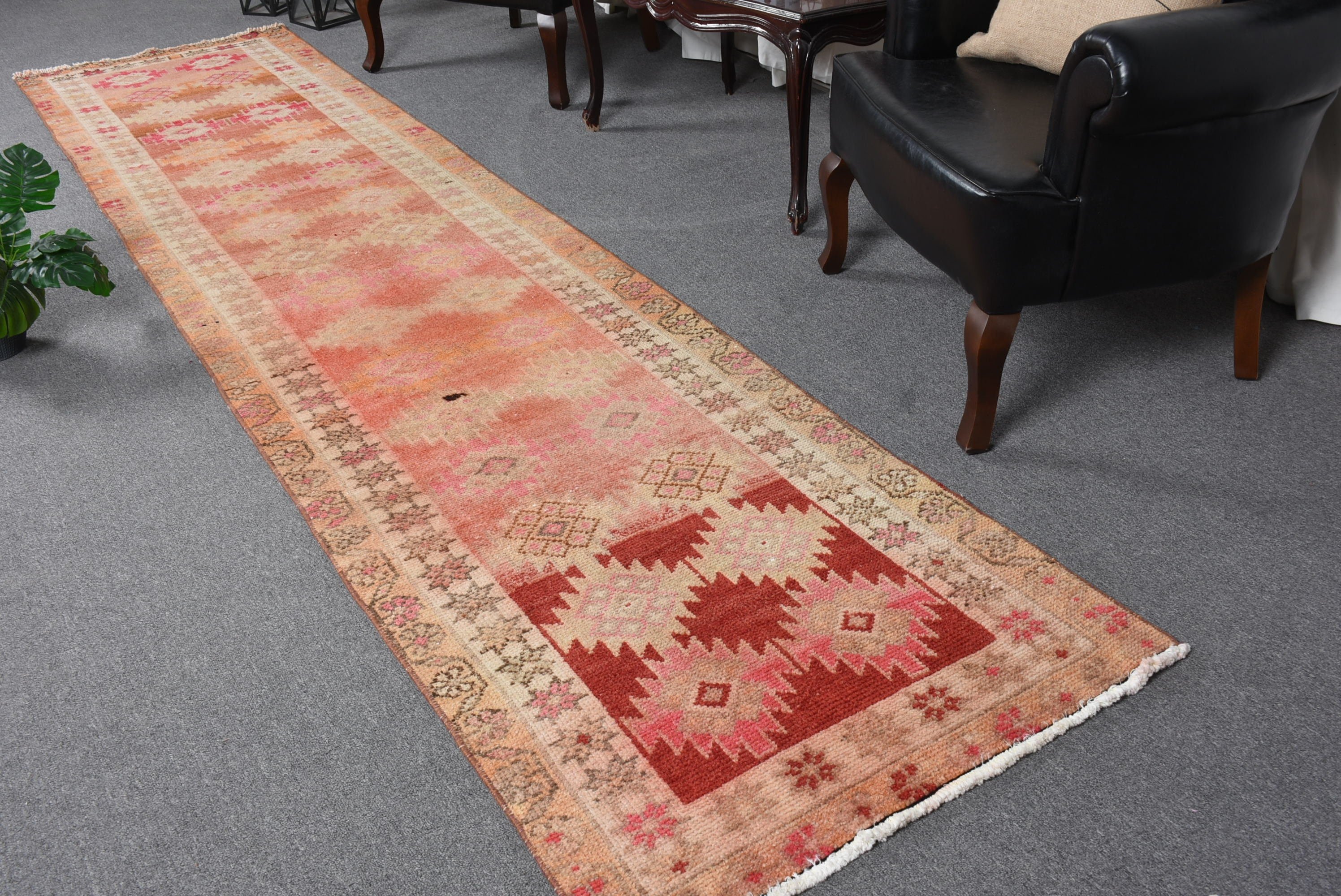 Floor Rug, Vintage Rugs, Rugs for Stair, 2.8x11.9 ft Runner Rug, Orange Oushak Rug, Hallway Rug, Turkish Rugs, Home Decor Rugs, Bedroom Rug