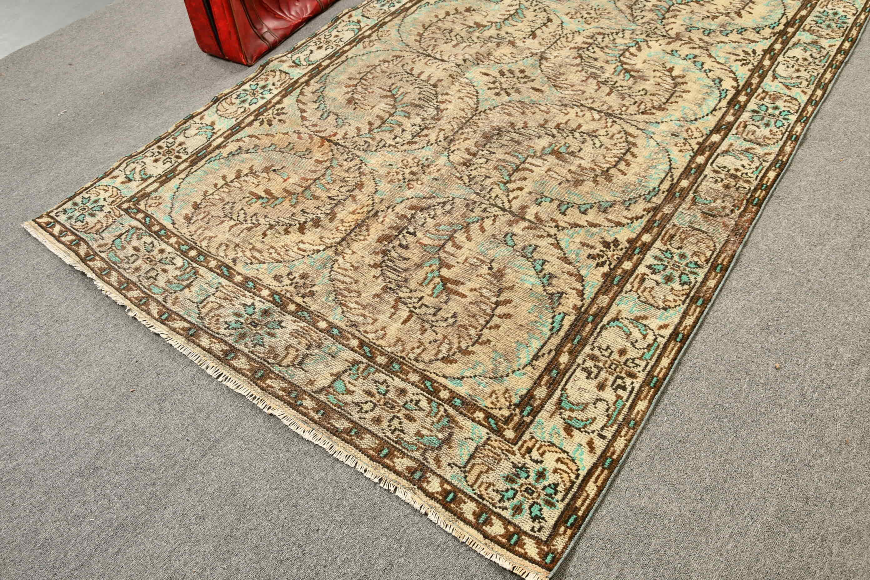 Vintage Halılar, Oturma Odası Halıları, Türk Halıları, Yatak Odası Halısı, Yün Halısı, Yemek Odası Halısı, 5.7x9.9 ft Büyük Halı, Kahverengi Fas Halısı