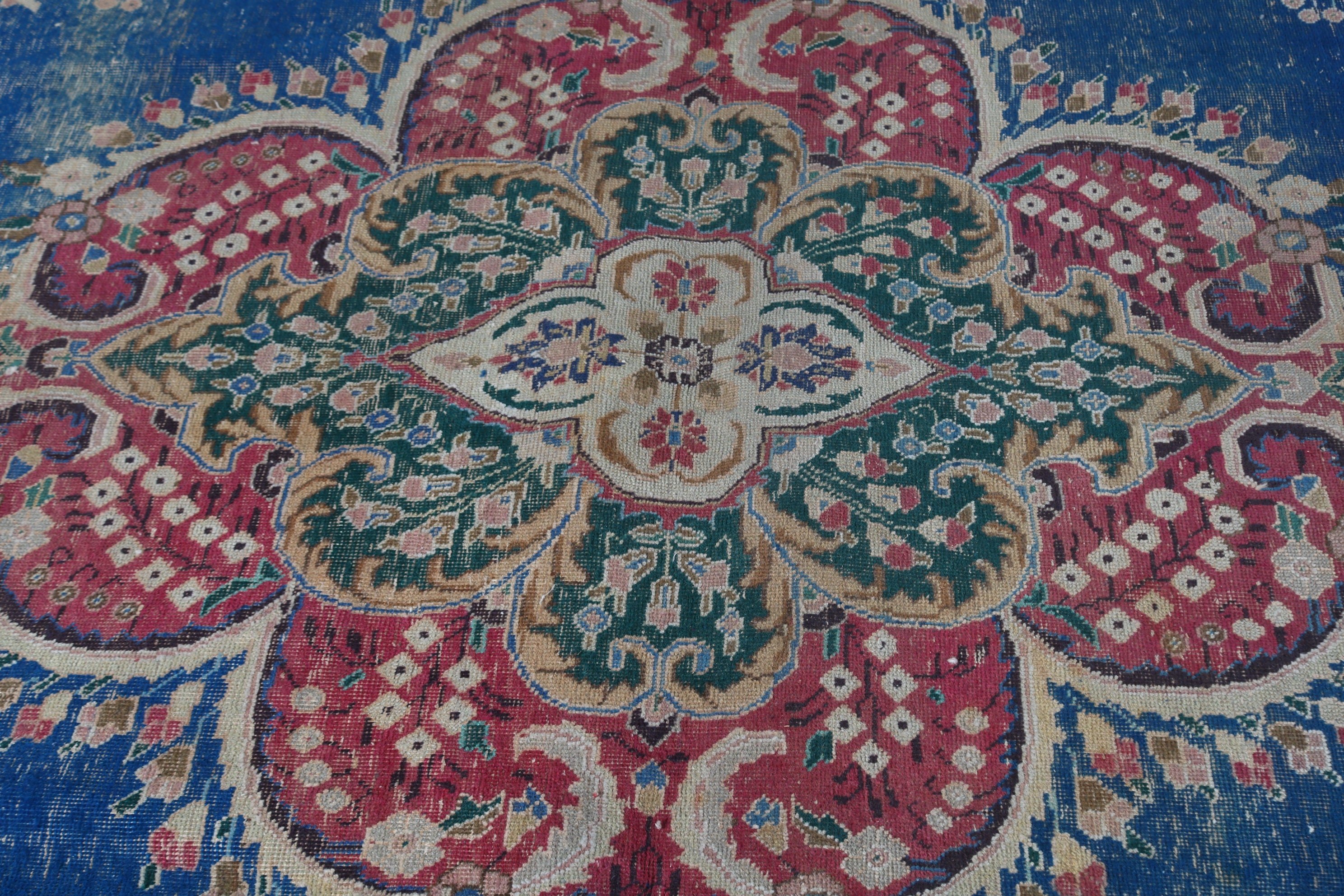 Vintage Halılar, Oturma Odası Halısı, 9.4x12.8 ft Büyük Boy Halı, Havalı Halılar, Salon Halısı, Mavi Oushak Halıları, Düz Dokuma Halısı, Anadolu Halısı, Türk Halısı