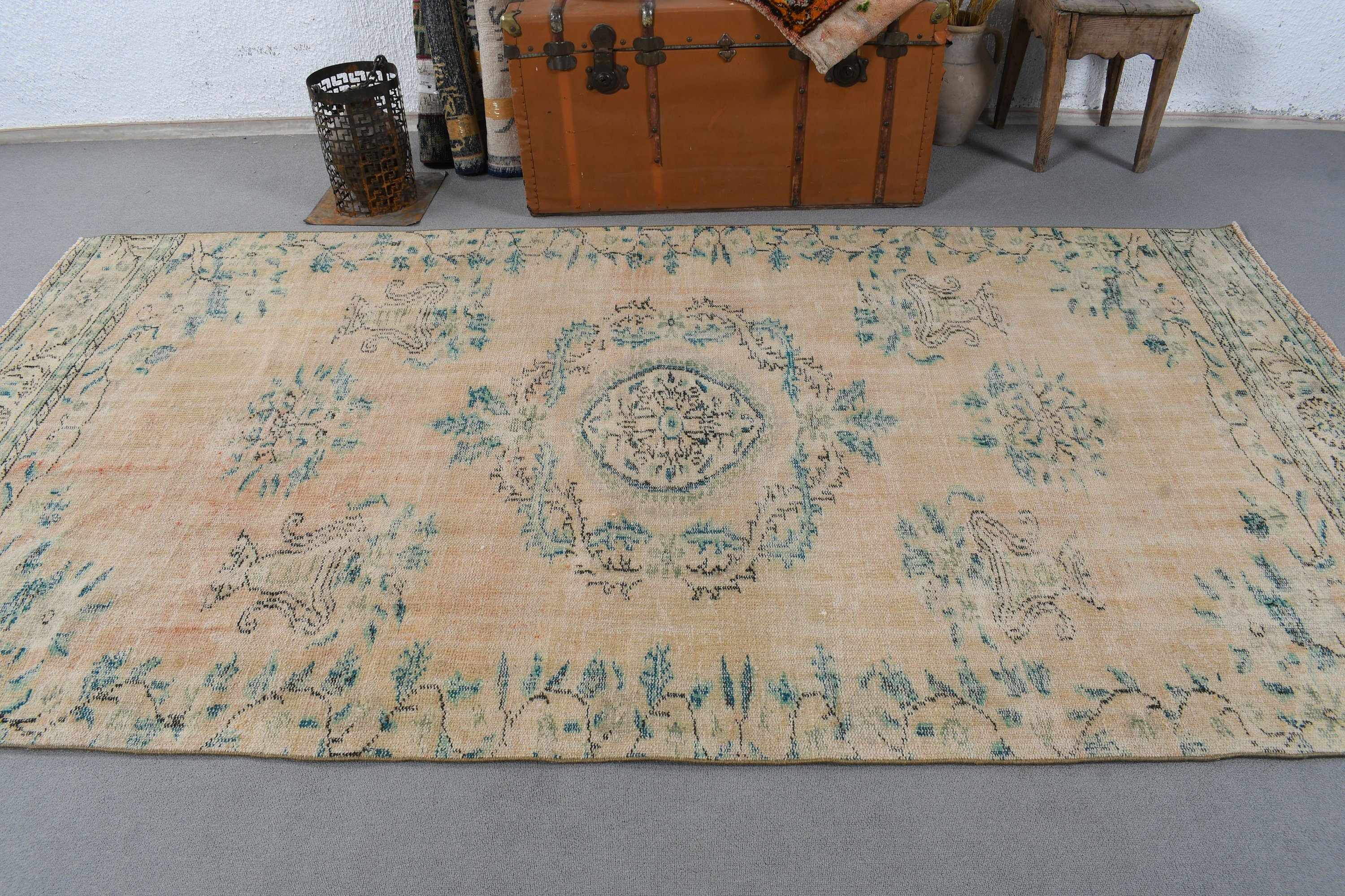 Antika Halılar, Vintage Halı, Yatak Odası Halısı, Büyük Vintage Halılar, Bej Anadolu Halıları, 4.8x9.4 ft Büyük Halı, Türk Halıları, Düz Dokuma Halı