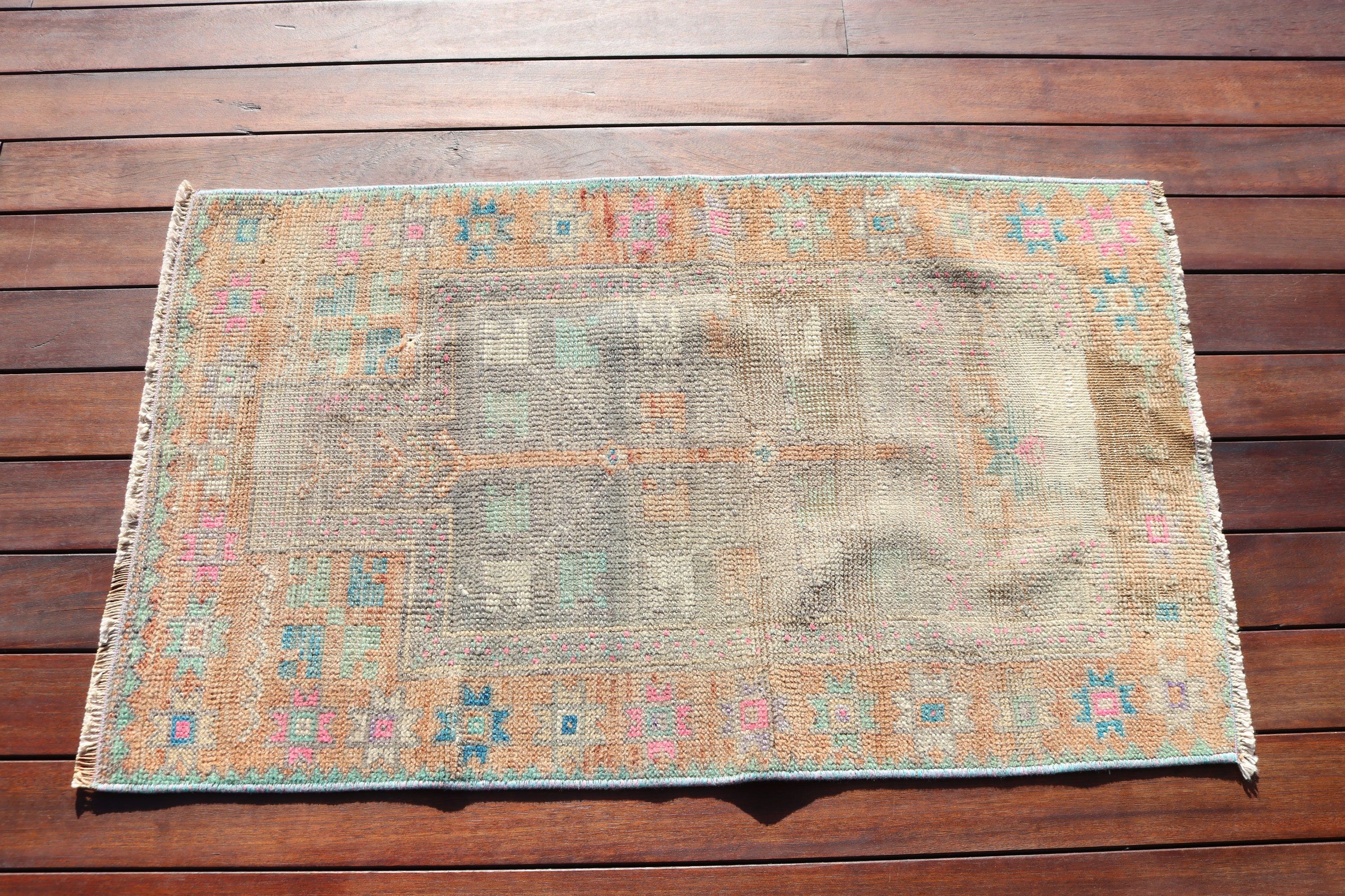 2x3,3 ft Küçük Halı, Küçük Vintage Halılar, Turuncu Anadolu Halıları, Oryantal Halı, Vintage Halı, Türk Halıları, Oushak Halıları, Çocuk Halıları