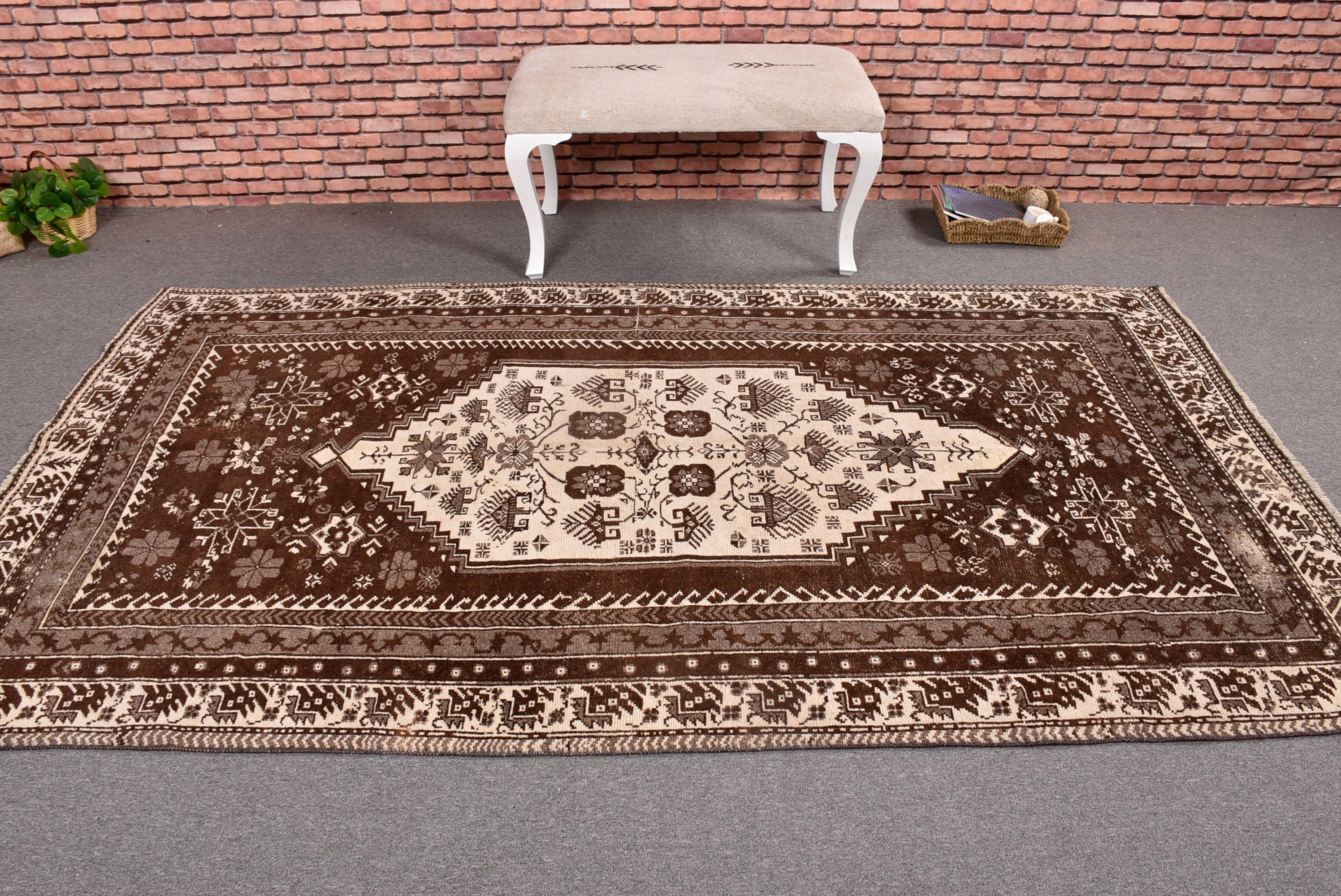 4,8x8,6 ft Büyük Halı, Oryantal Halılar, Büyük Oushak Halıları, Vintage Halılar, Modern Halı, Kahverengi Boho Halıları, Türk Halısı, Ofis Halıları, Salon Halıları