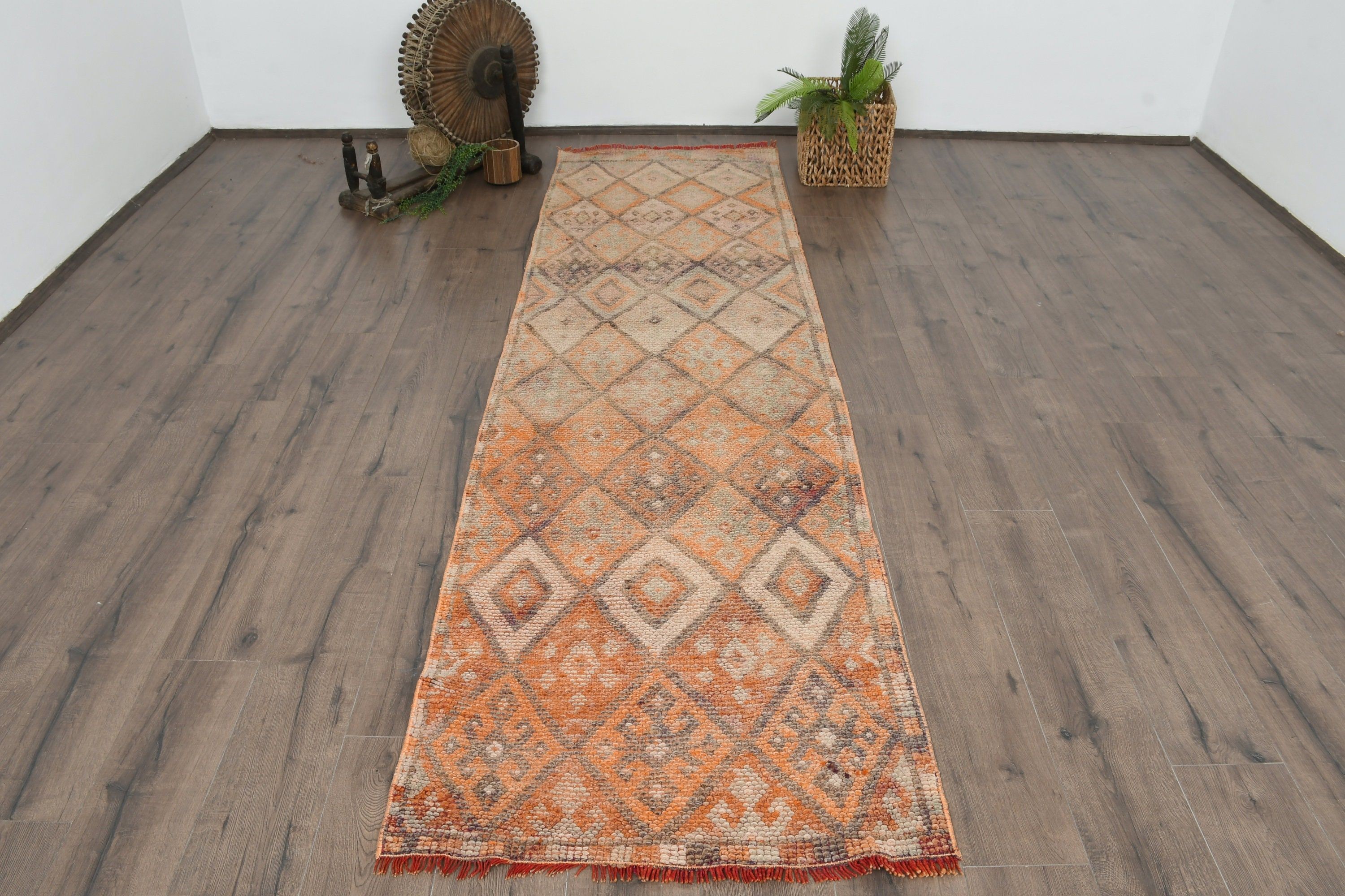 Turkish Rugs, Oushak Rugs, Kitchen Rug, Bohemian Rug, Orange Antique Rug, 2.8x9.8 ft Runner Rug, Rugs for Hallway, Vintage Rug, Antique Rug