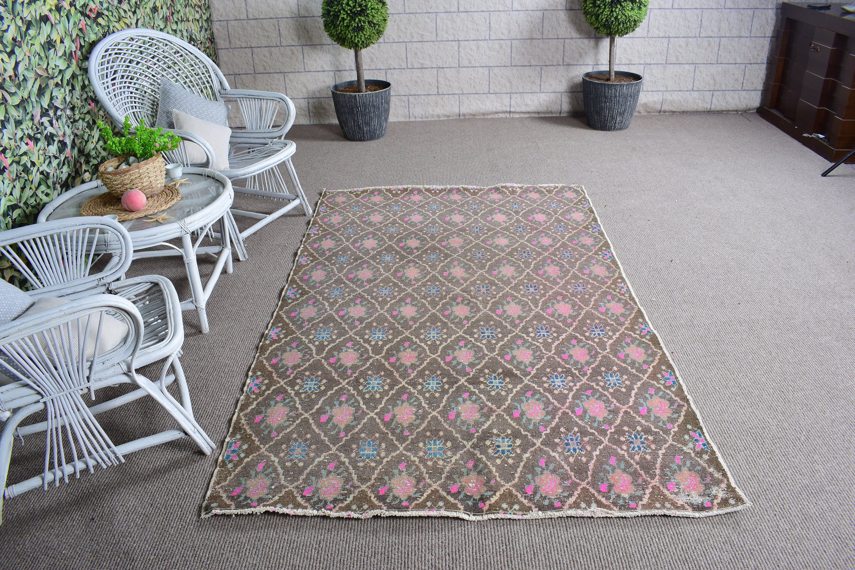 Vintage Rug, Turkish Rug, Dining Room Rugs, Oriental Rug, 4.6x7.3 ft Area Rug, Living Room Rugs, Statement Rugs, Brown Luxury Rug