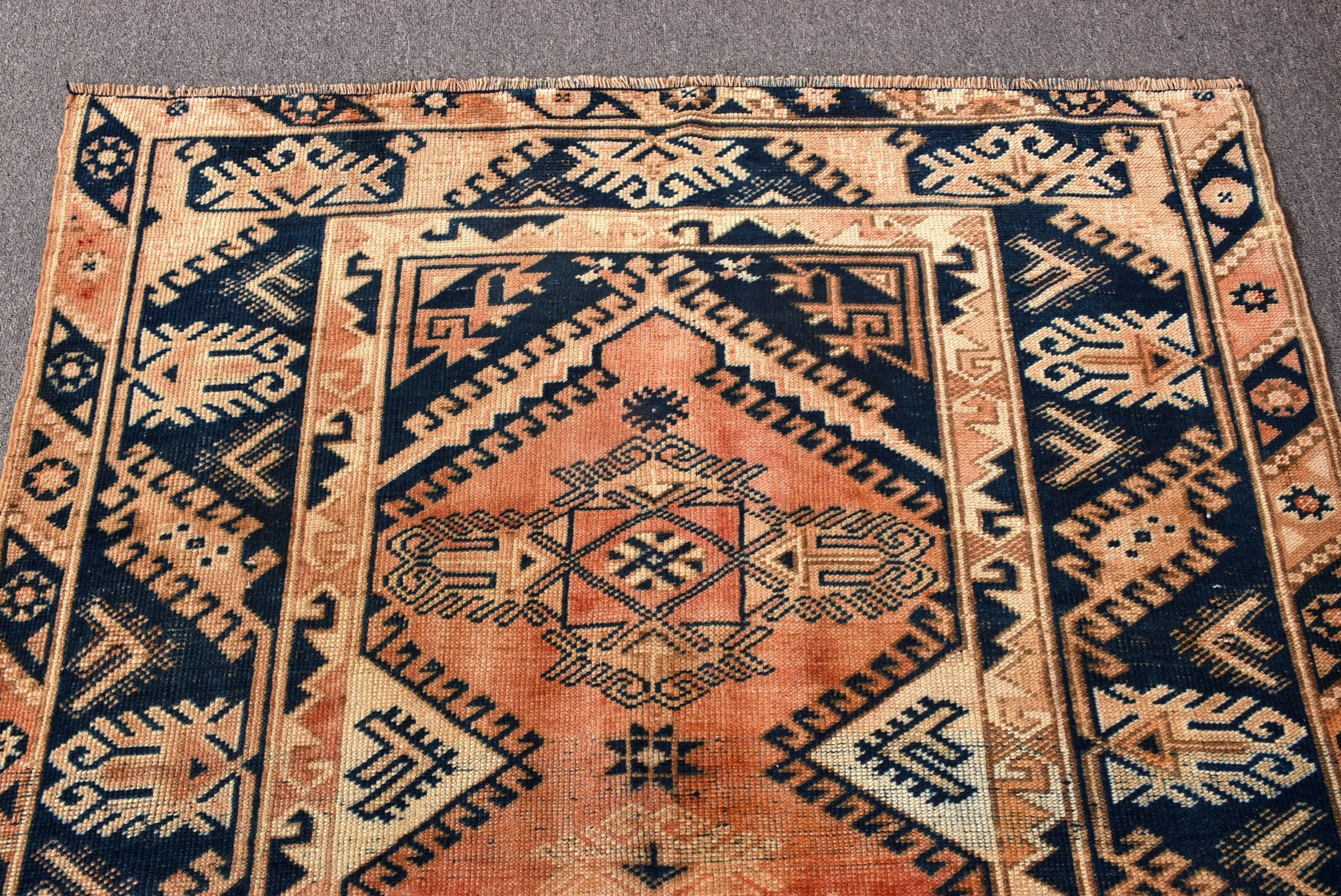 Turuncu Geometrik Halılar, 3,8x5,5 ft Aksan Halıları, Vintage Halılar, Boho Halısı, Çocuk Halısı, Fas Halısı, Mutfak Halısı, Türk Halıları, Geometrik Halı