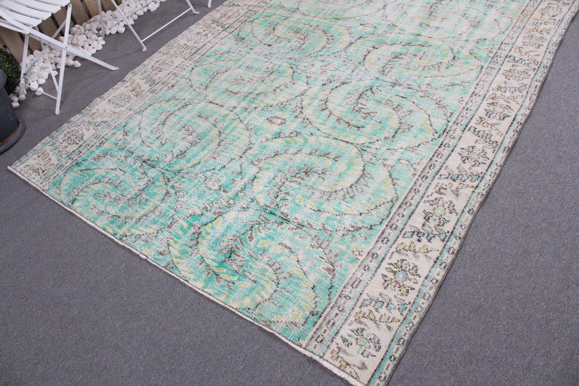 Distressed Rugs, Turkish Rug, Vintage Rug, Dining Room Rugs, Bedroom Rug, 6.2x8.3 ft Large Rug, Kitchen Rug, Green Wool Rugs