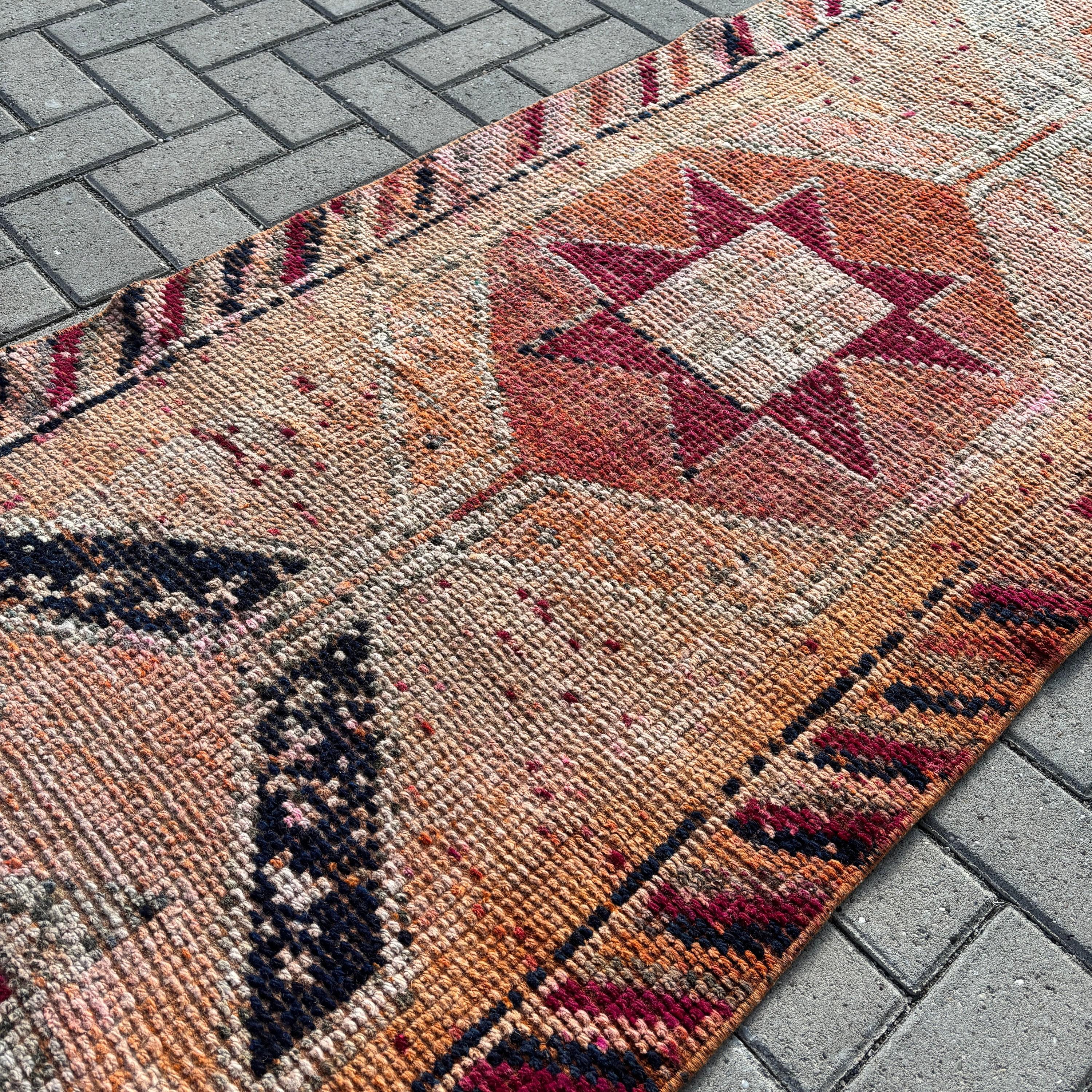 Turkish Rug, Wool Rugs, Rugs for Stair, Orange Bedroom Rug, Vintage Rug, 2.7x10.6 ft Runner Rug, Hallway Rugs, Moroccan Rug, Corridor Rug