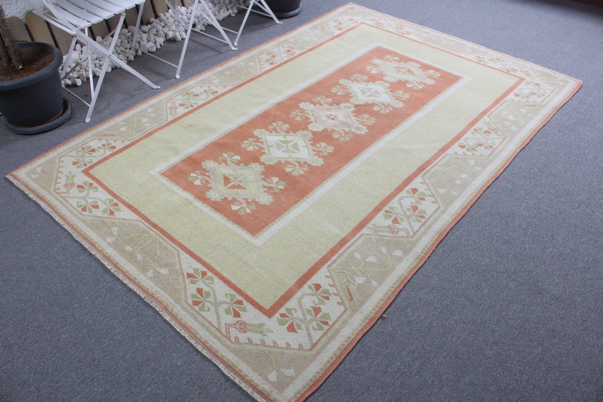 Vintage Rug, Muted Rug, Dining Room Rug, Bedroom Rug, Turkish Rug, Home Decor Rug, Antique Rugs, Orange Moroccan Rugs, 5.2x8.1 ft Large Rug