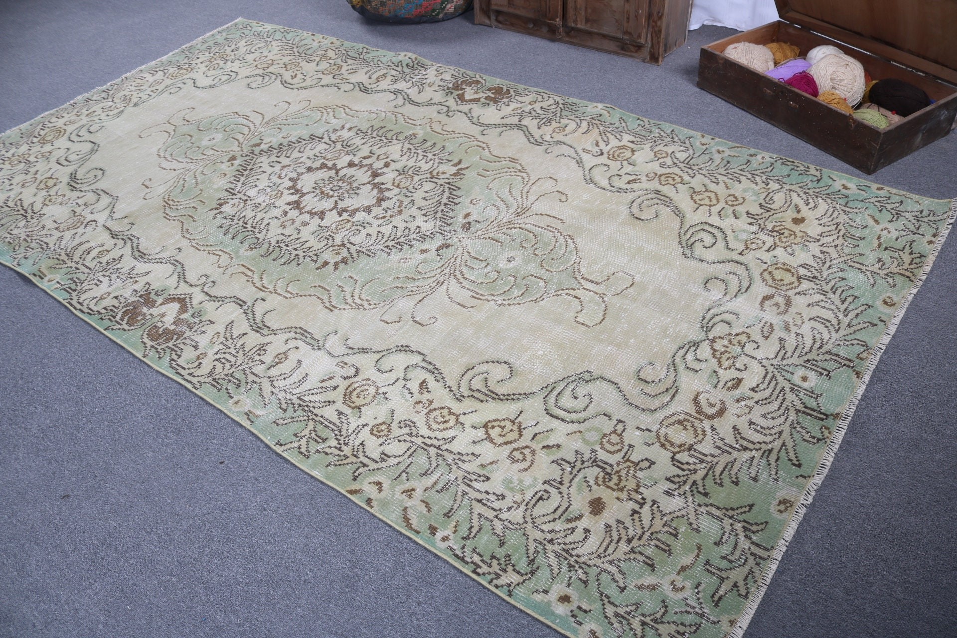 Yeşil Anadolu Halıları, Yatak Odası Halıları, Yemek Odası Halıları, Büyük Vintage Halılar, Havalı Halılar, Vintage Halı, Türk Halısı, 5.4x10 ft Büyük Halı