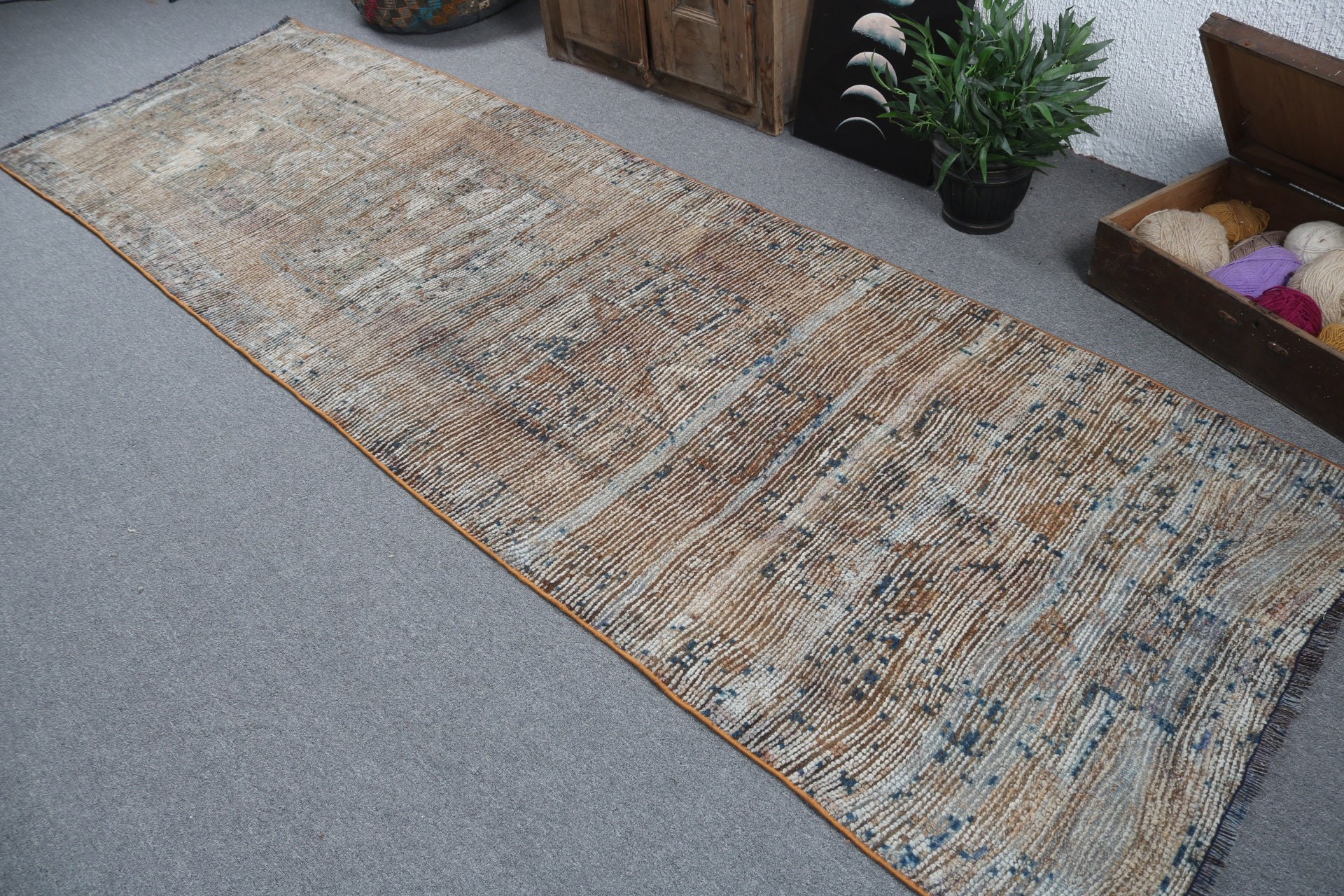 Flatweave Rugs, Brown Geometric Rug, Vintage Runner Rugs, Hallway Rug, Turkish Rugs, Geometric Rugs, Vintage Rugs, 3.4x11.2 ft Runner Rugs