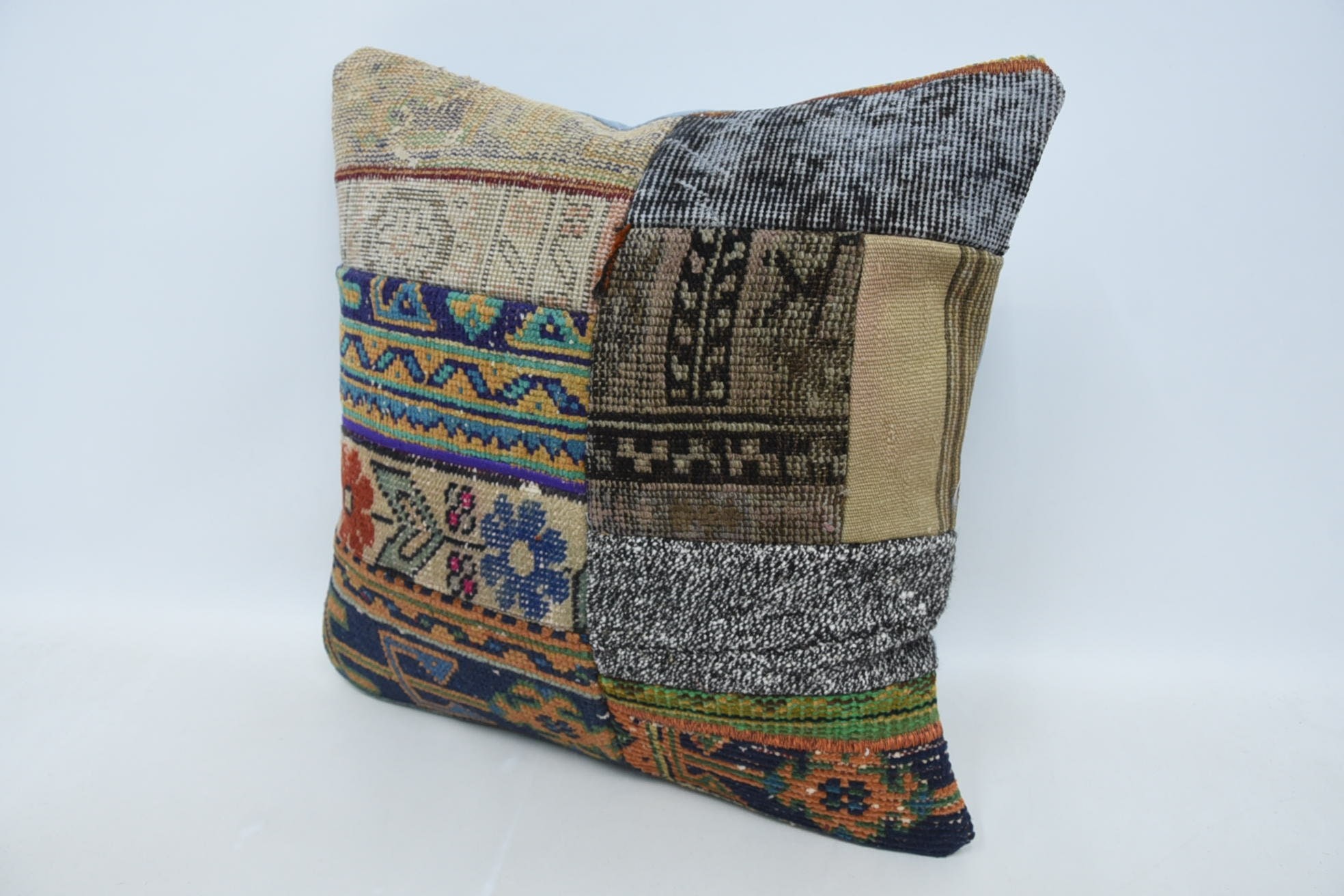 Boho Pillow Sham Cover, Boho Pillow, Vintage Pillow, 24"x24" Blue Pillow Sham, Christmas Cushion Case, Handmade Pillow Case