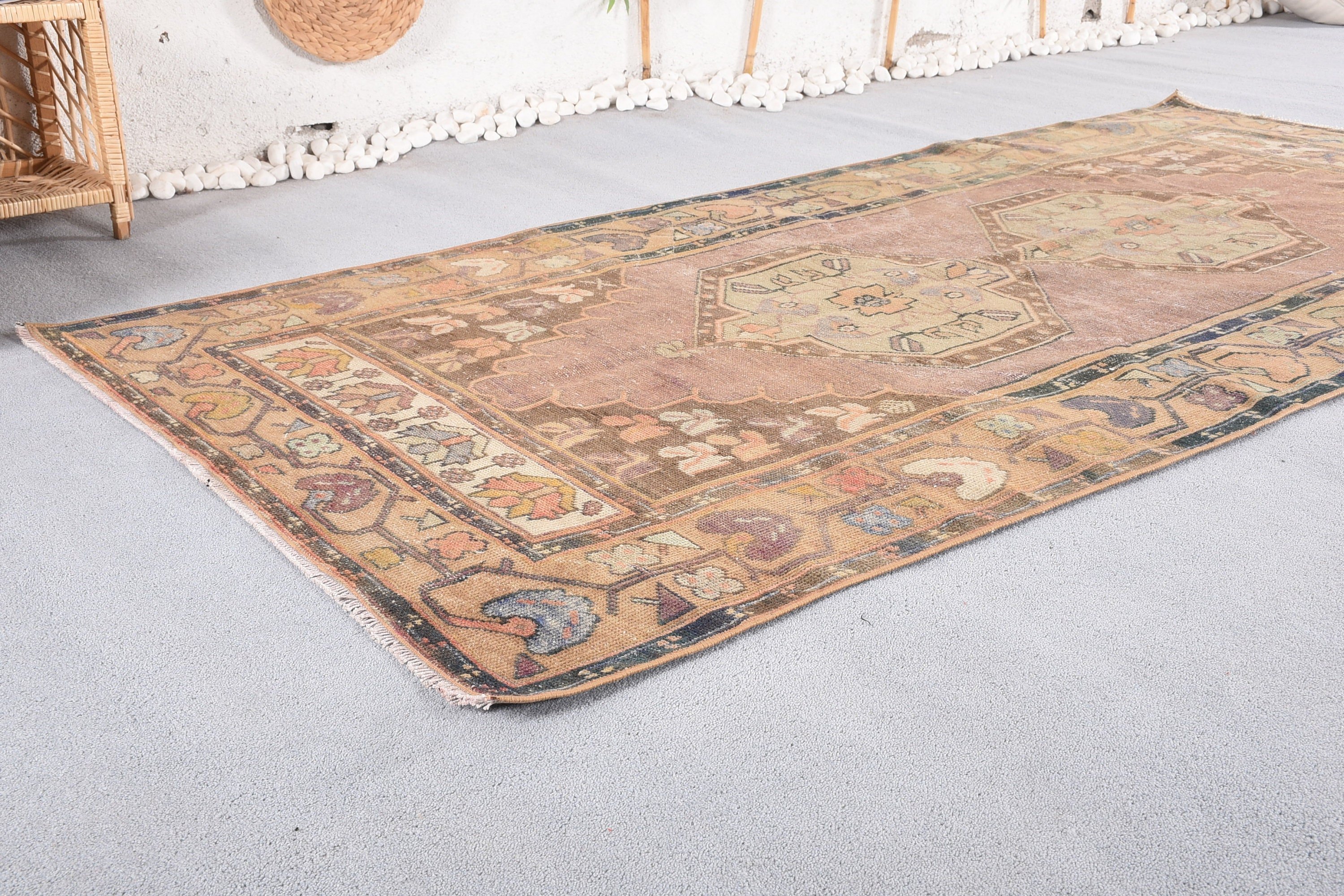 Vintage Rug, Brown Oushak Rug, Anatolian Rug, 4.2x8.6 ft Area Rugs, Wool Rug, Turkish Rugs, Rugs for Kitchen, Boho Rug, Dining Room Rugs