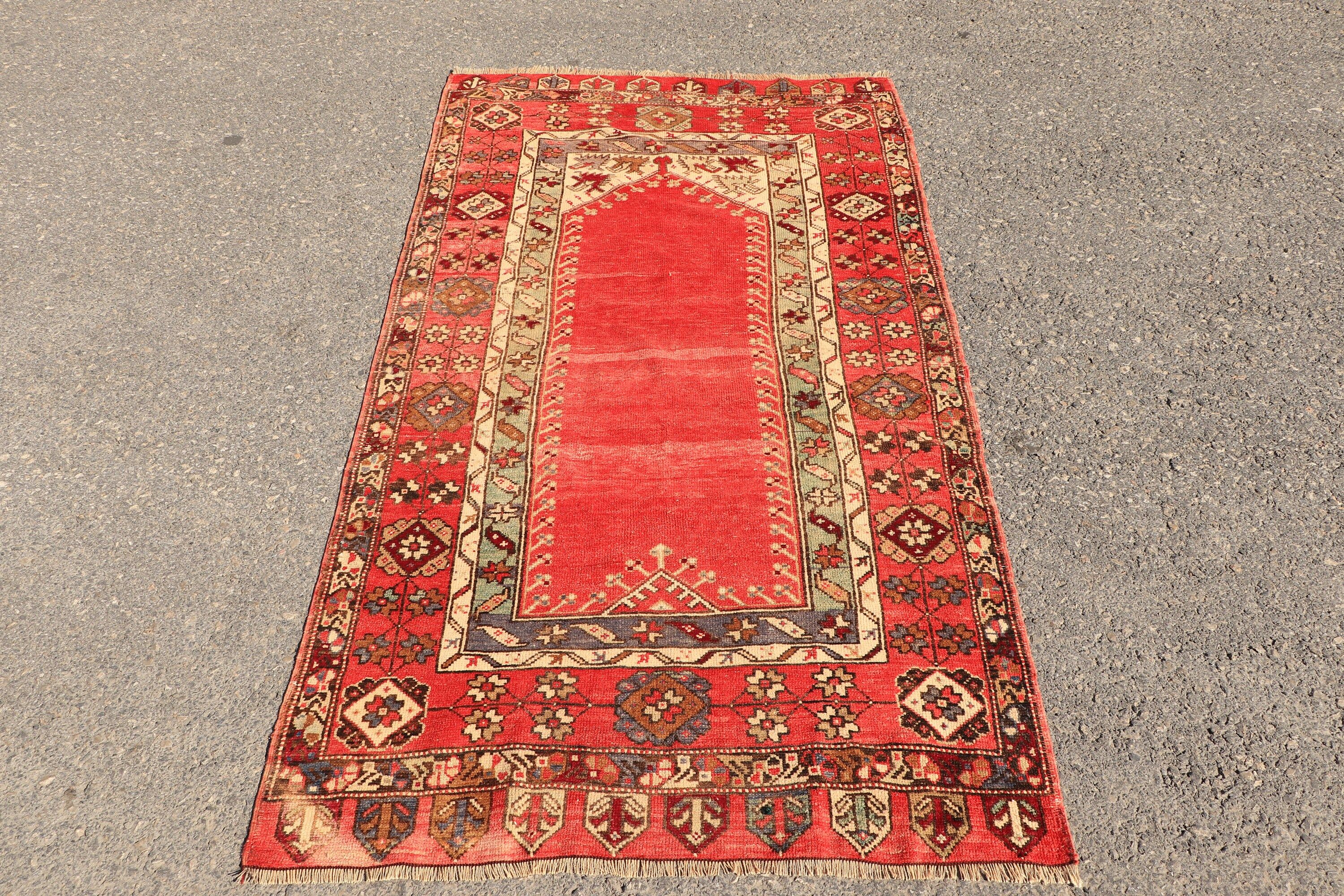 Floor Rugs, Red Moroccan Rug, Vintage Rug, Nursery Rug, Rugs for Bedroom, Turkish Rugs, Abstract Rug, 3.6x6.4 ft Accent Rug, Bedroom Rugs