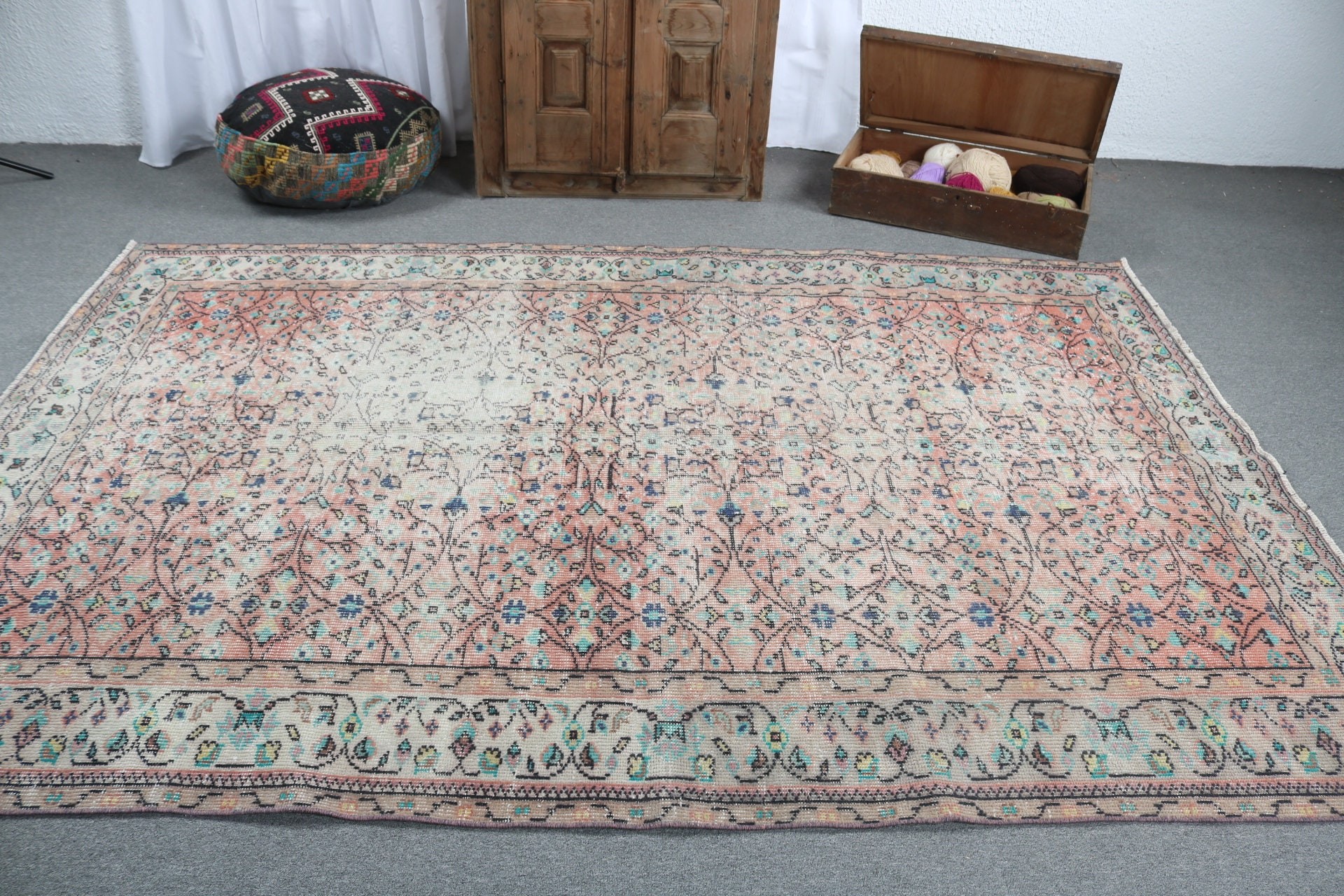 Türk Halısı, Oturma Odası Halıları, 6.1x9.1 ft Büyük Halılar, Büyük Oushak Halısı, El Dokuma Halıları, Pembe Oushak Halıları, Vintage Halı, Oushak Halıları