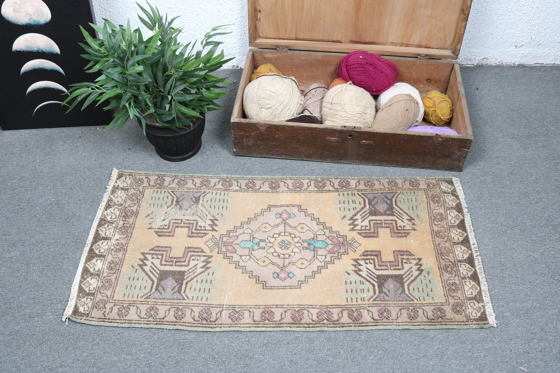 Turkish Rugs, Statement Rug, Vintage Rugs, Entry Rugs, 1.8x3.5 ft Small Rug, Kitchen Rug, Boho Rugs, Brown Flatweave Rugs, Wall Hanging Rug