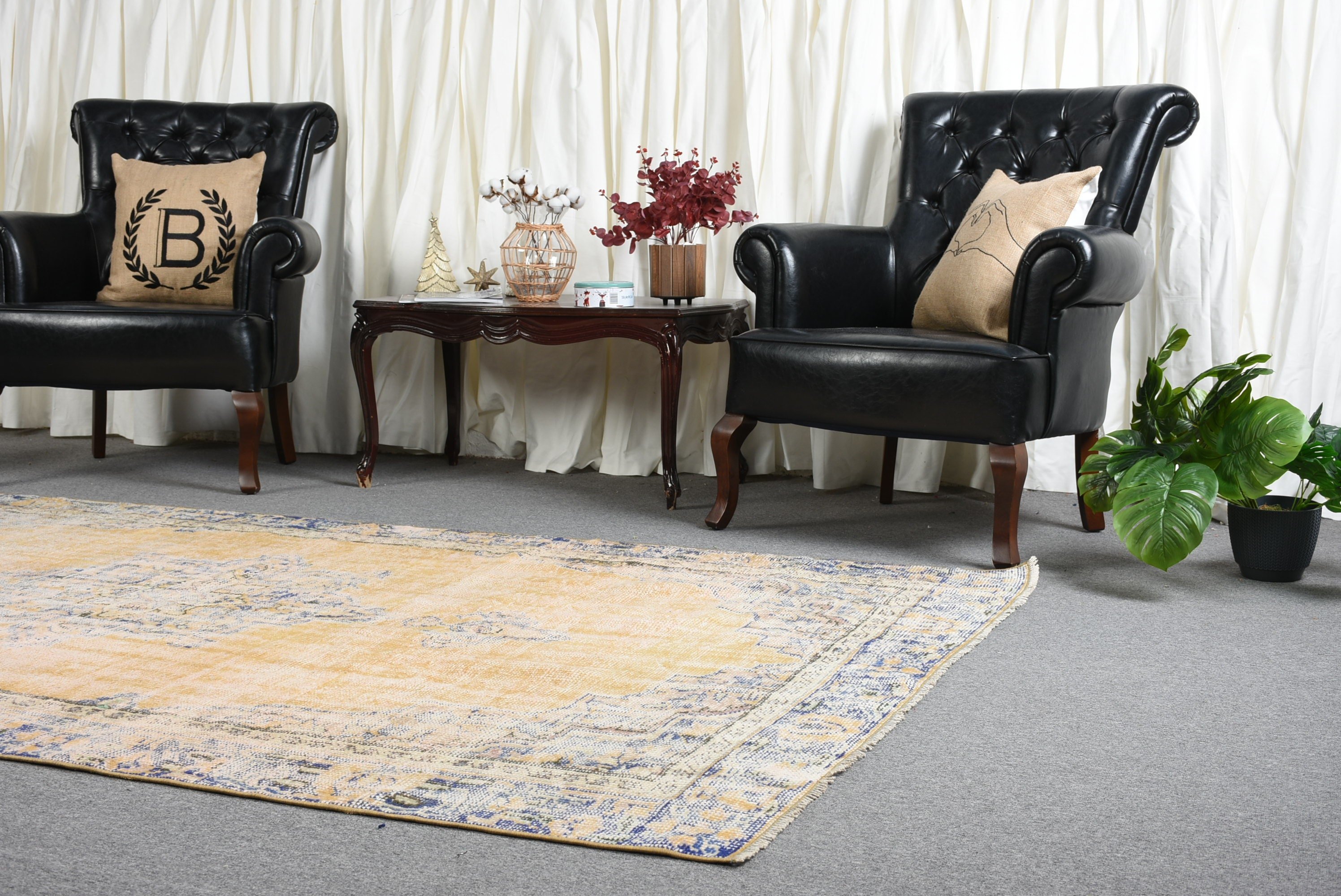 Living Room Rug, Home Decor Rugs, Vintage Rug, Turkish Rug, Dorm Rug, Yellow Wool Rug, Oriental Rug, Dining Room Rug, 5.5x8.8 ft Large Rug