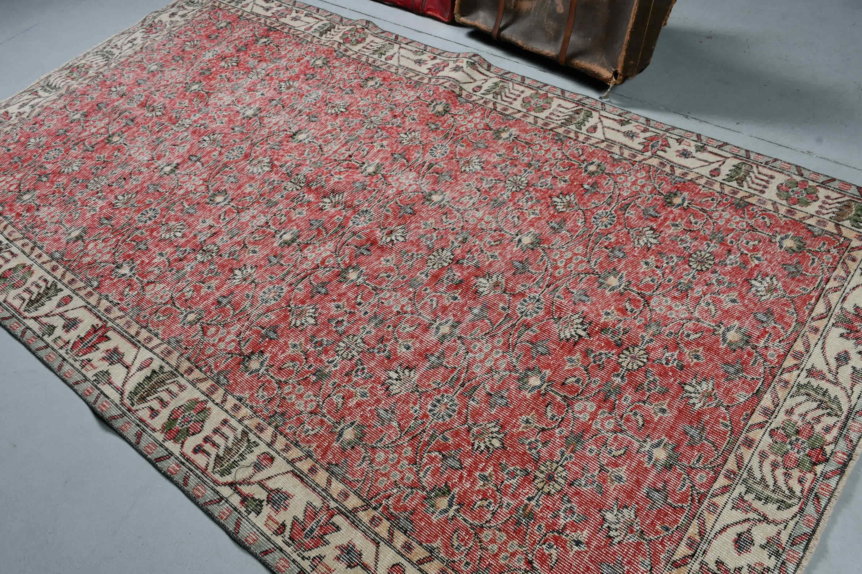 Dining Room Rug, Custom Rug, Turkish Rug, 5.2x9.3 ft Large Rug, Red Antique Rug, Oriental Rug, Vintage Rug, Living Room Rug