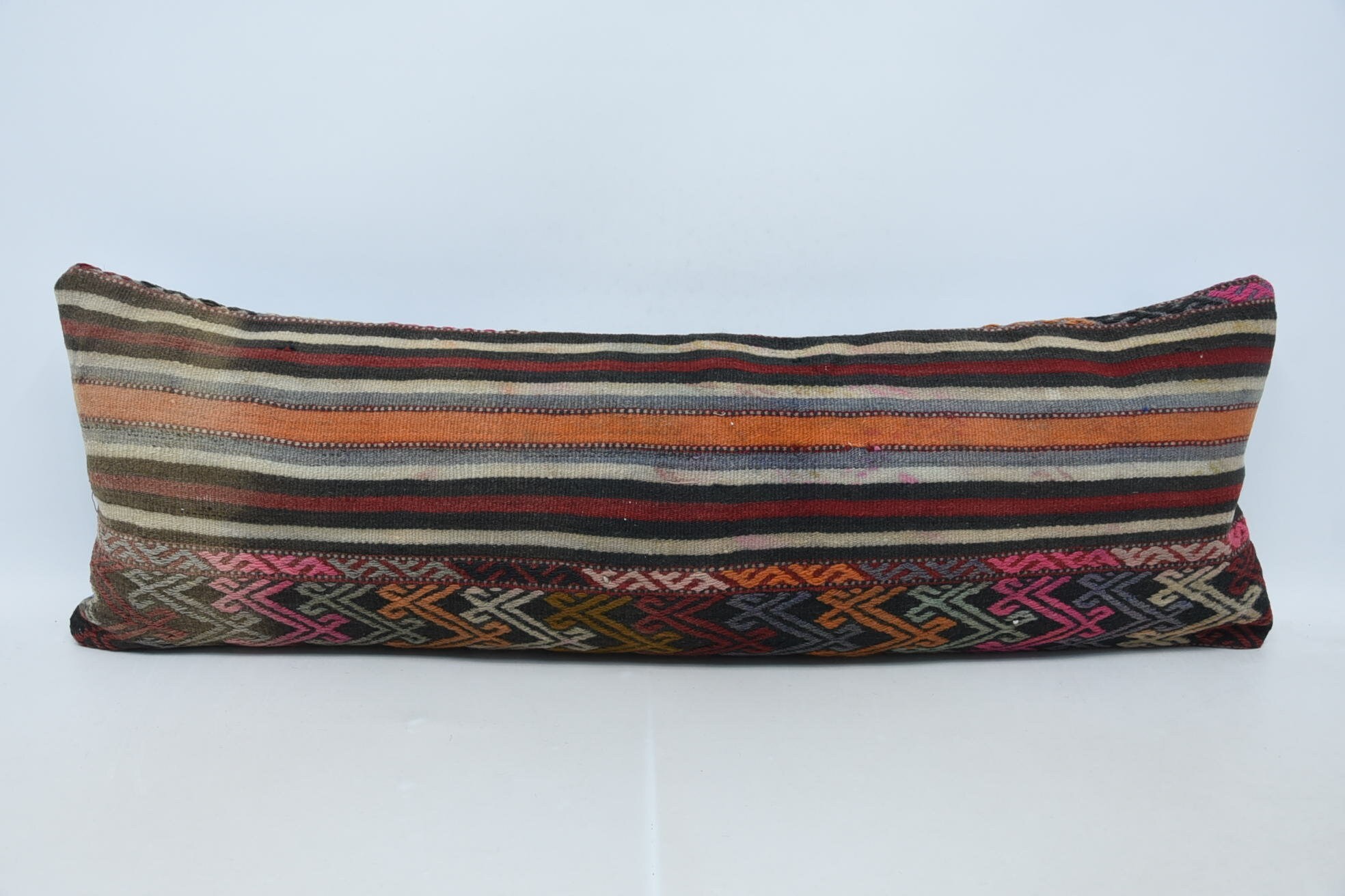 Handwoven Pillow Cover Pillow, Vintage Kilim Throw Pillow, Boho Pillow, Accent Pillow Cover, Turkish Pillow, 16"x48" Red Cushion