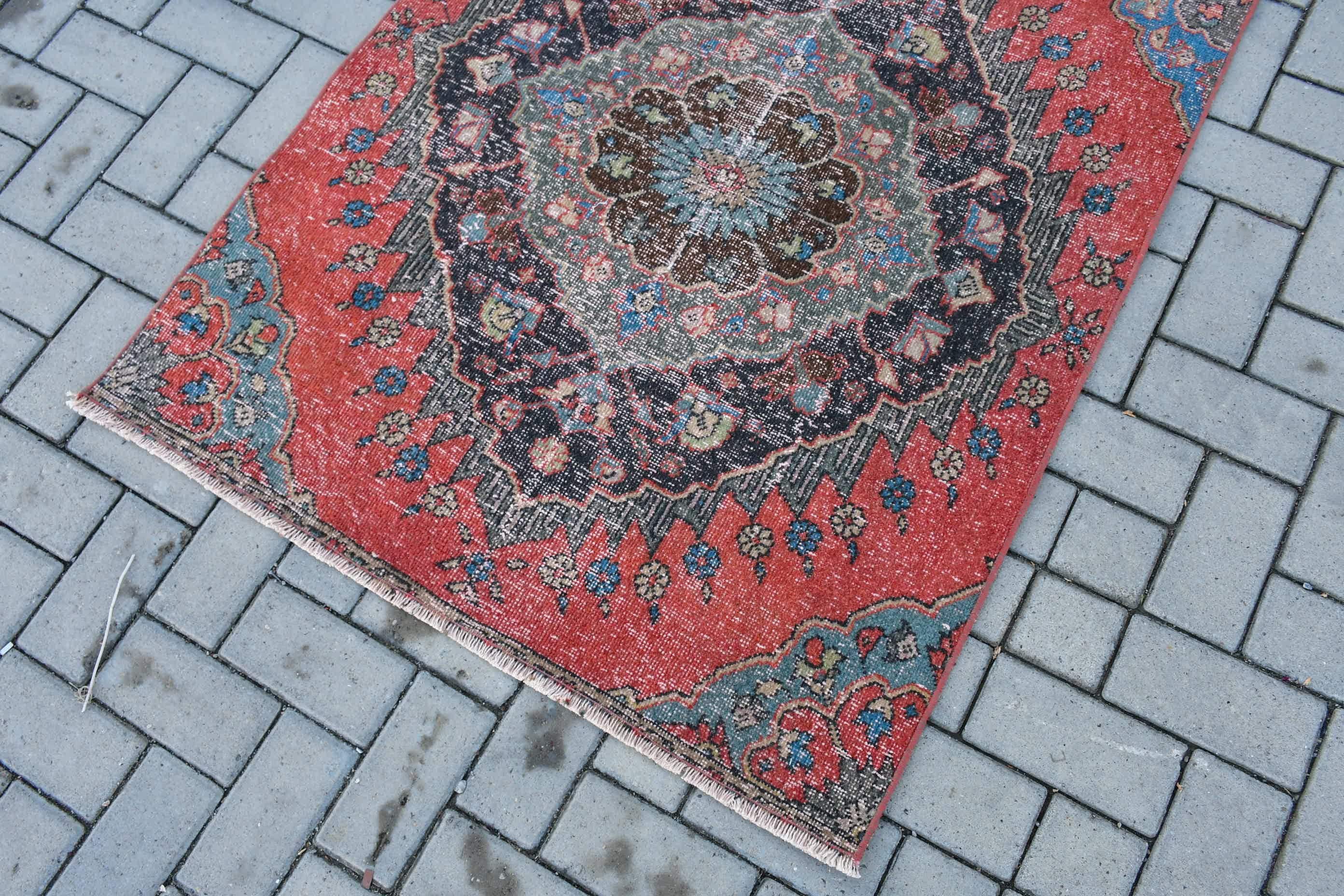 Kitchen Rugs, Rugs for Wall Hanging, Red Cool Rug, Eclectic Rug, Vintage Rugs, 3.3x4.1 ft Small Rug, Turkish Rug, Car Mat Rug