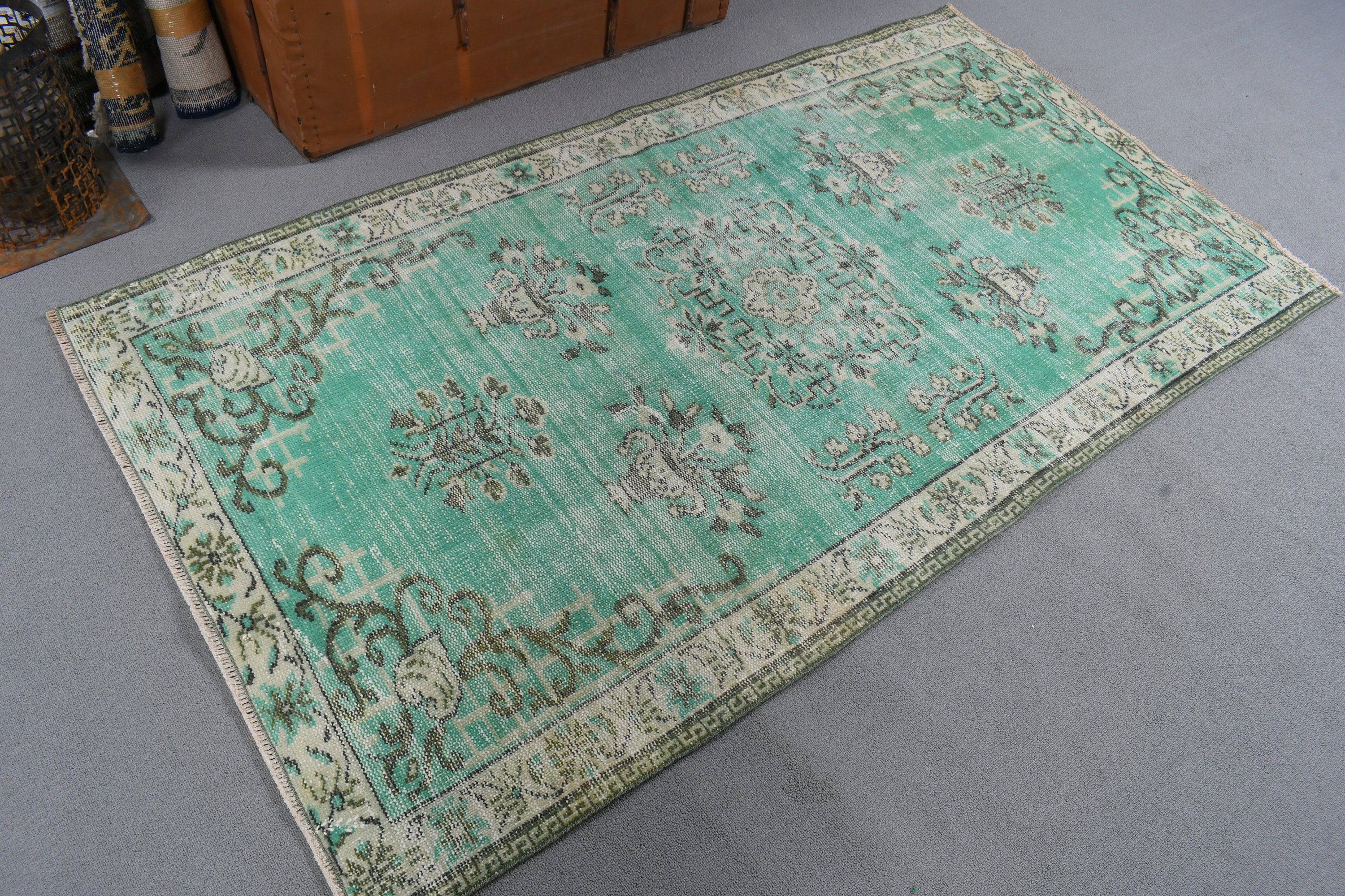 3.5x6.5 ft Accent Rugs, Luxury Rug, Anatolian Rugs, Green Oriental Rug, Turkish Rugs, Vintage Rugs, Decorative Rugs, Kitchen Rug, Boho Rug