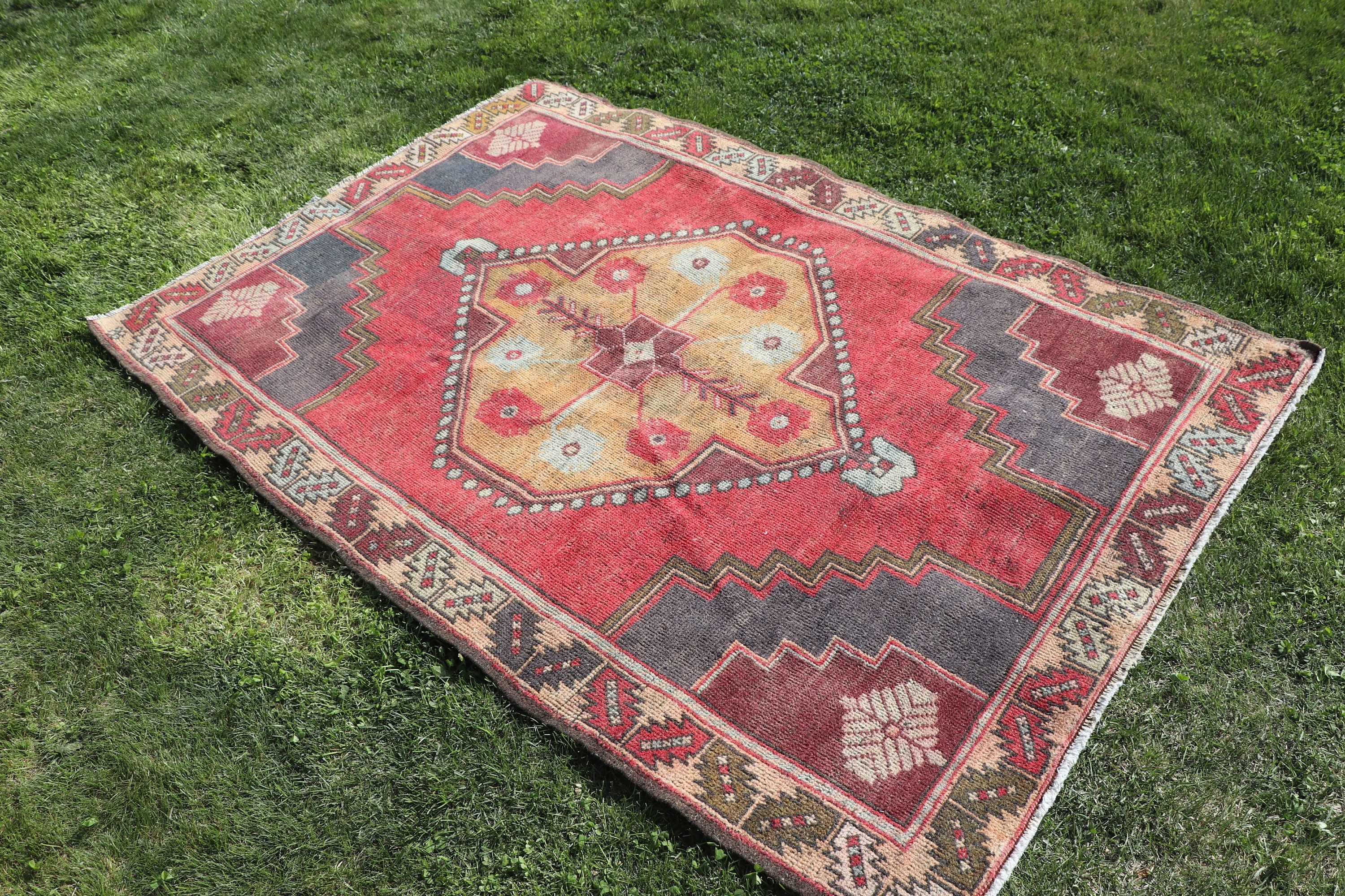 Handwoven Rugs, 3.8x5.6 ft Accent Rug, Orange Floor Rugs, Bedroom Rugs, Vintage Rugs, Turkish Rug, Boho Accent Rugs, Rugs for Bedroom