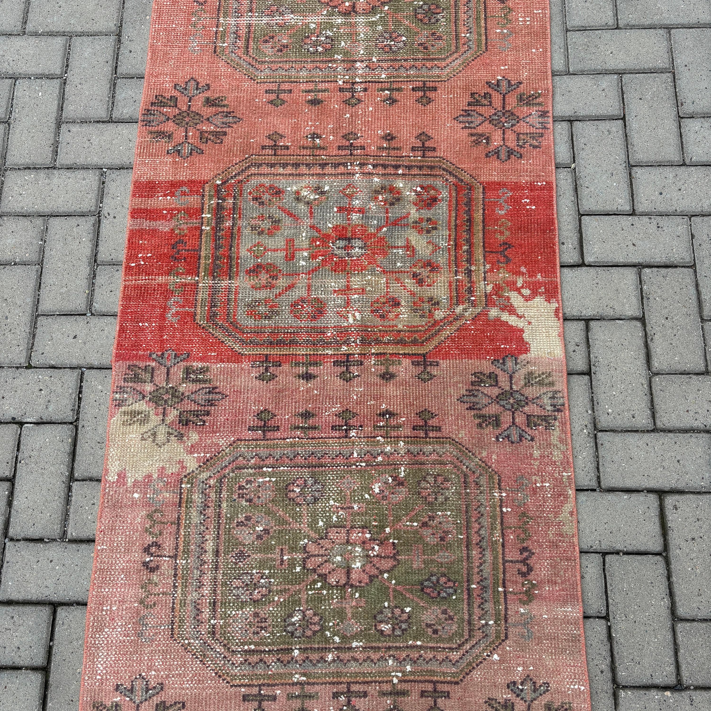 Türk Halıları, Harika Halı, Vintage Runner Halı, Vintage Halı, Turuncu Boho Halılar, 2.7x21.1 ft Runner Halı, Beni Ourain Runner Halı