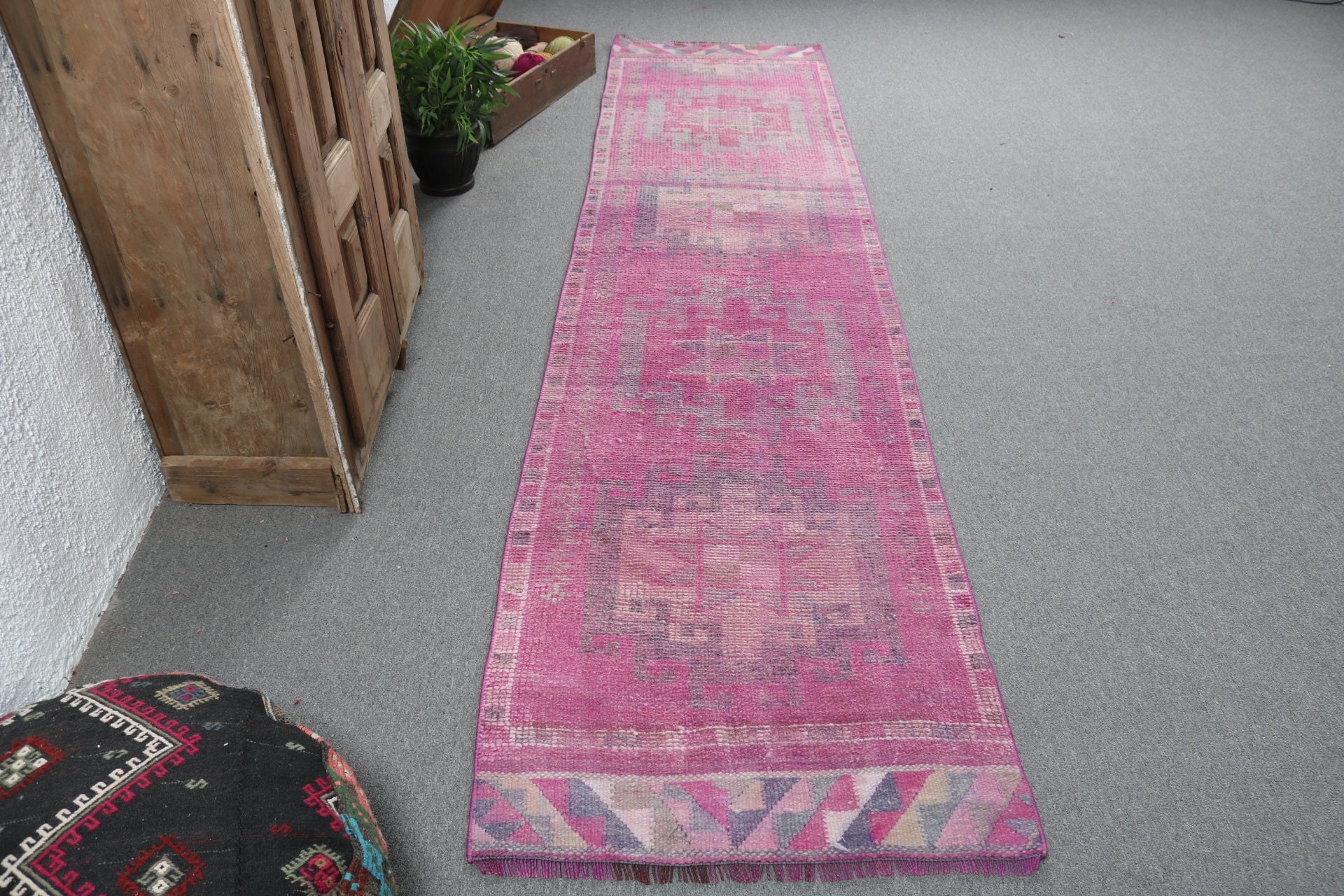 Pembe Lüks Halılar, Ev Dekorasyonu Halısı, 2.6x11.1 ft Runner Halısı, Türk Halısı, Koridor Halıları, Boho Halısı, Koridor Halısı, Vintage Halı