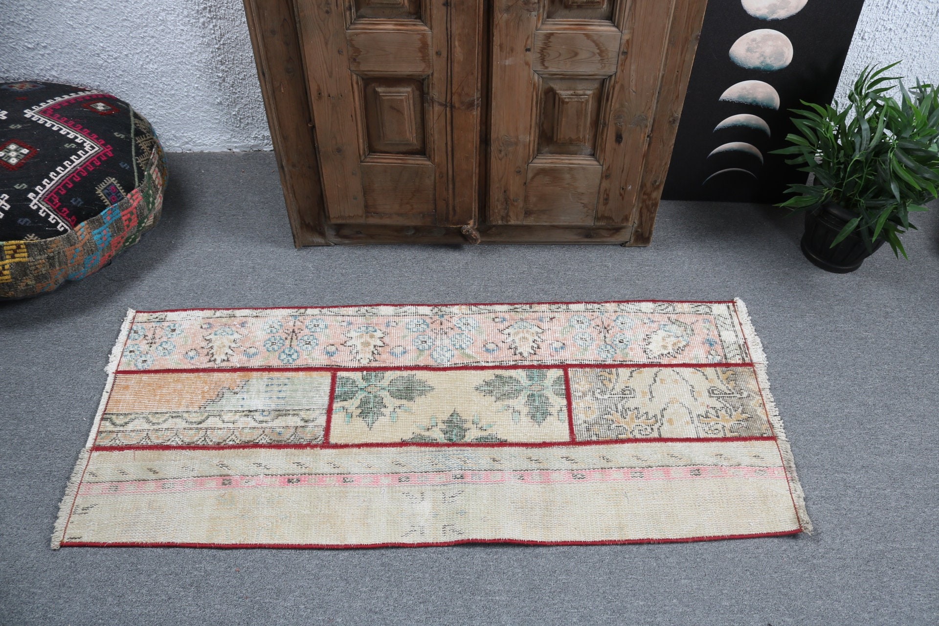 1.9x4.4 ft Küçük Halılar, Vintage Halı, Türk Halıları, Ev Dekorasyonu Halısı, Bej El Dokuma Halıları, Yatak Odası Halıları, Yatak Odası Halıları, Mutfak Halısı