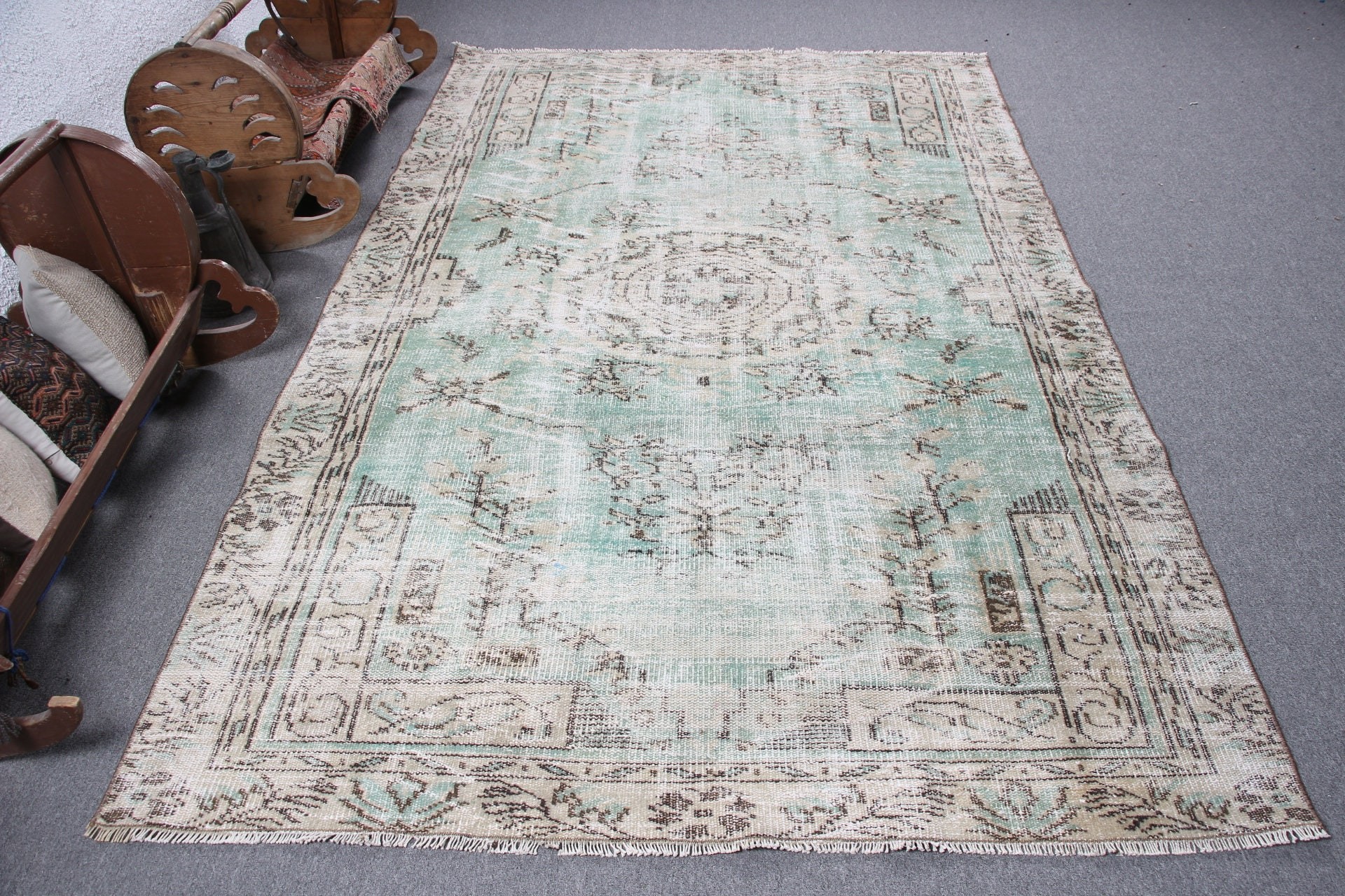 Cool Rugs, Salon Rugs, Turkish Rug, 5.5x8.7 ft Large Rug, Rugs for Living Room, Bedroom Rugs, Vintage Rugs, Floor Rug, Green Wool Rug