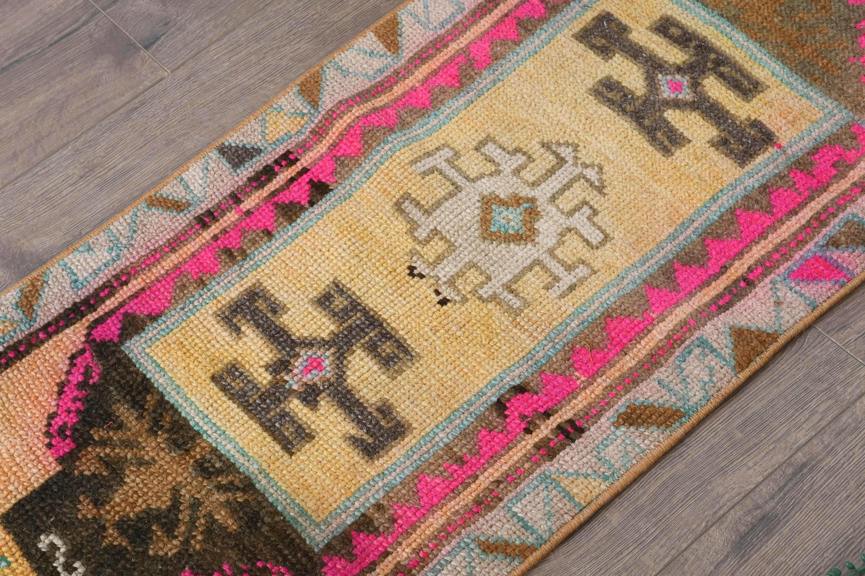 Turkish Rug, 1.4x3.1 ft Small Rug, Bedroom Rugs, Door Mat Rugs, Vintage Rug, Entry Rugs, Rugs for Bathroom, Antique Rug, Yellow Wool Rugs