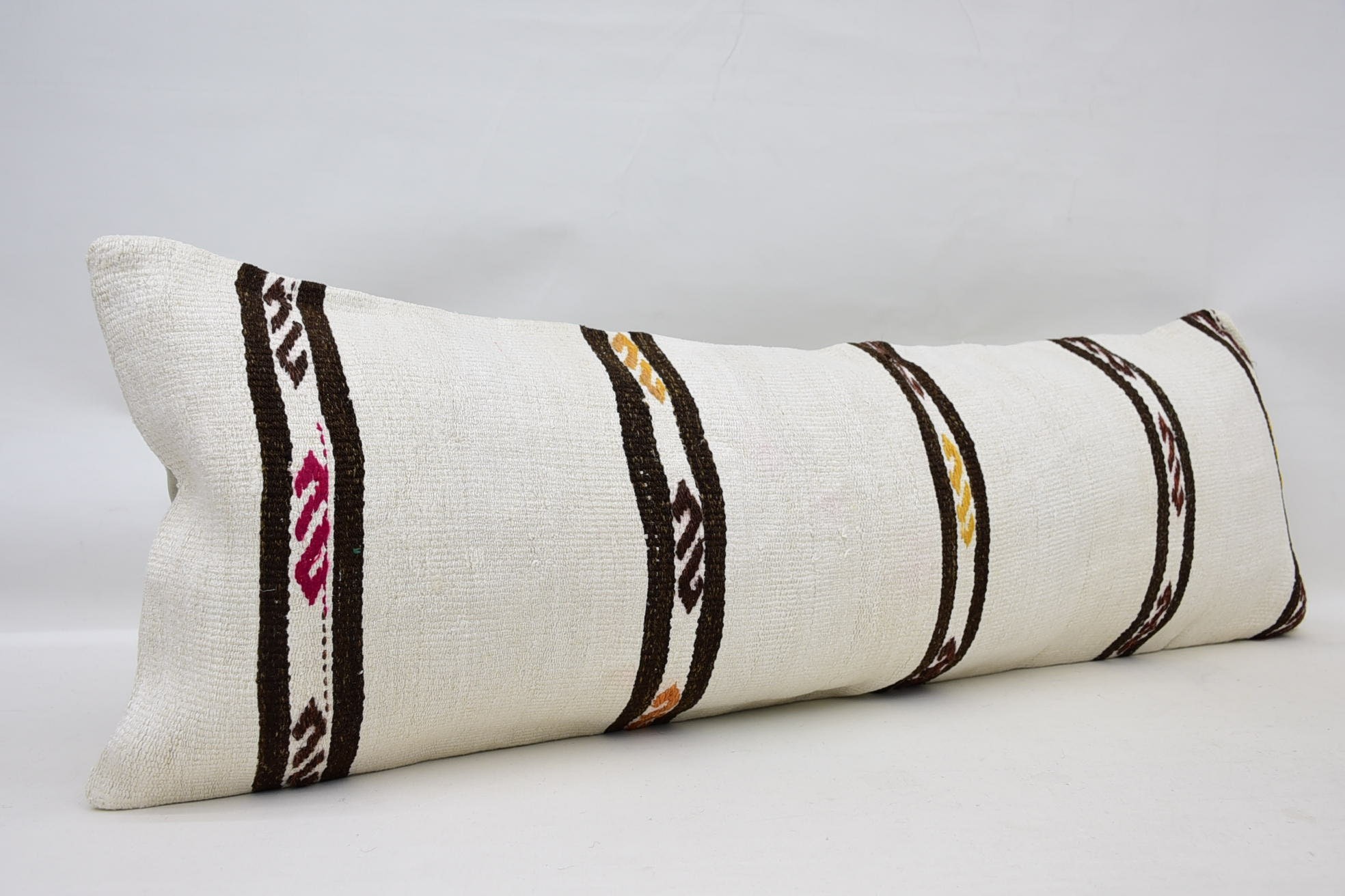 Throw Kilim Pillow, 16"x48" White Pillow Case, Crochet Pattern Pillow Sham, Antique Pillows, Vintage Kilim Throw Pillow