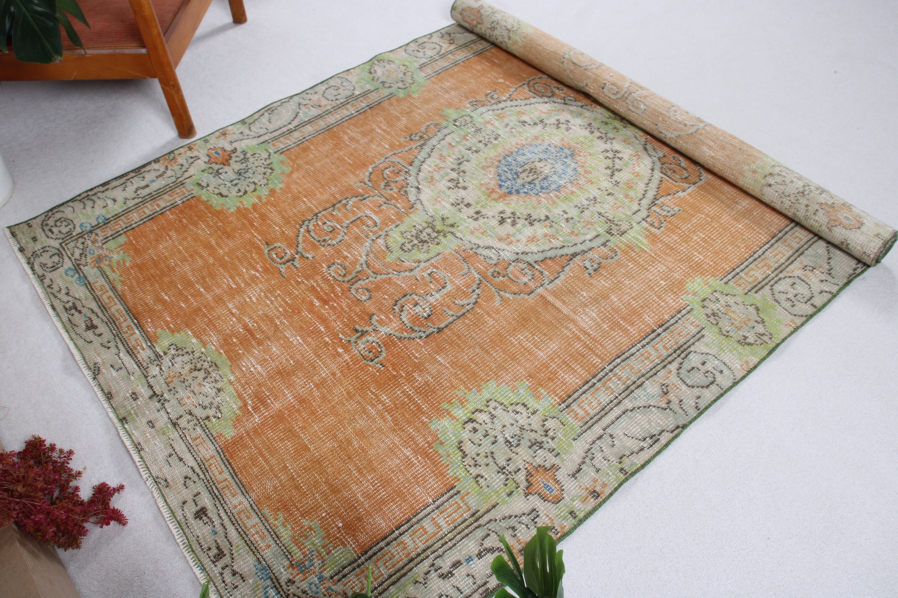 Yemek Odası Halısı, Boho Alan Halısı, Vintage Halılar, 4,8x7,8 ft Alan Halıları, Açıklama Halısı, Türk Halısı, Turuncu Fas Halıları, Antika Halılar