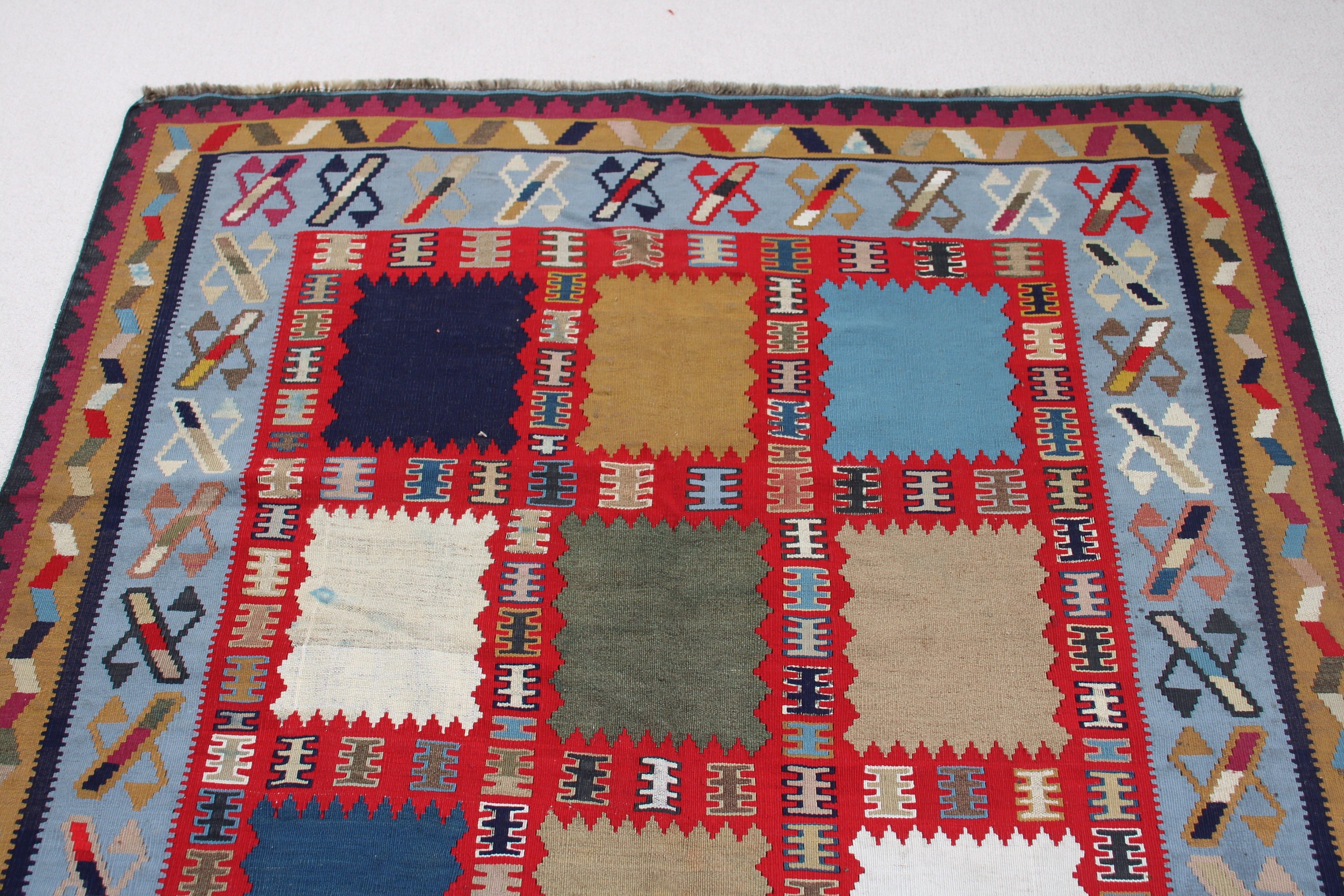 Yer Halısı, Soğuk Halı, Yemek Odası Halısı, Vintage Halılar, Mavi Oushak Halısı, Türk Halıları, Oushak Bölge Halısı, Kilim, Boho Halıları, 4,8x7,8 ft Alan Halısı