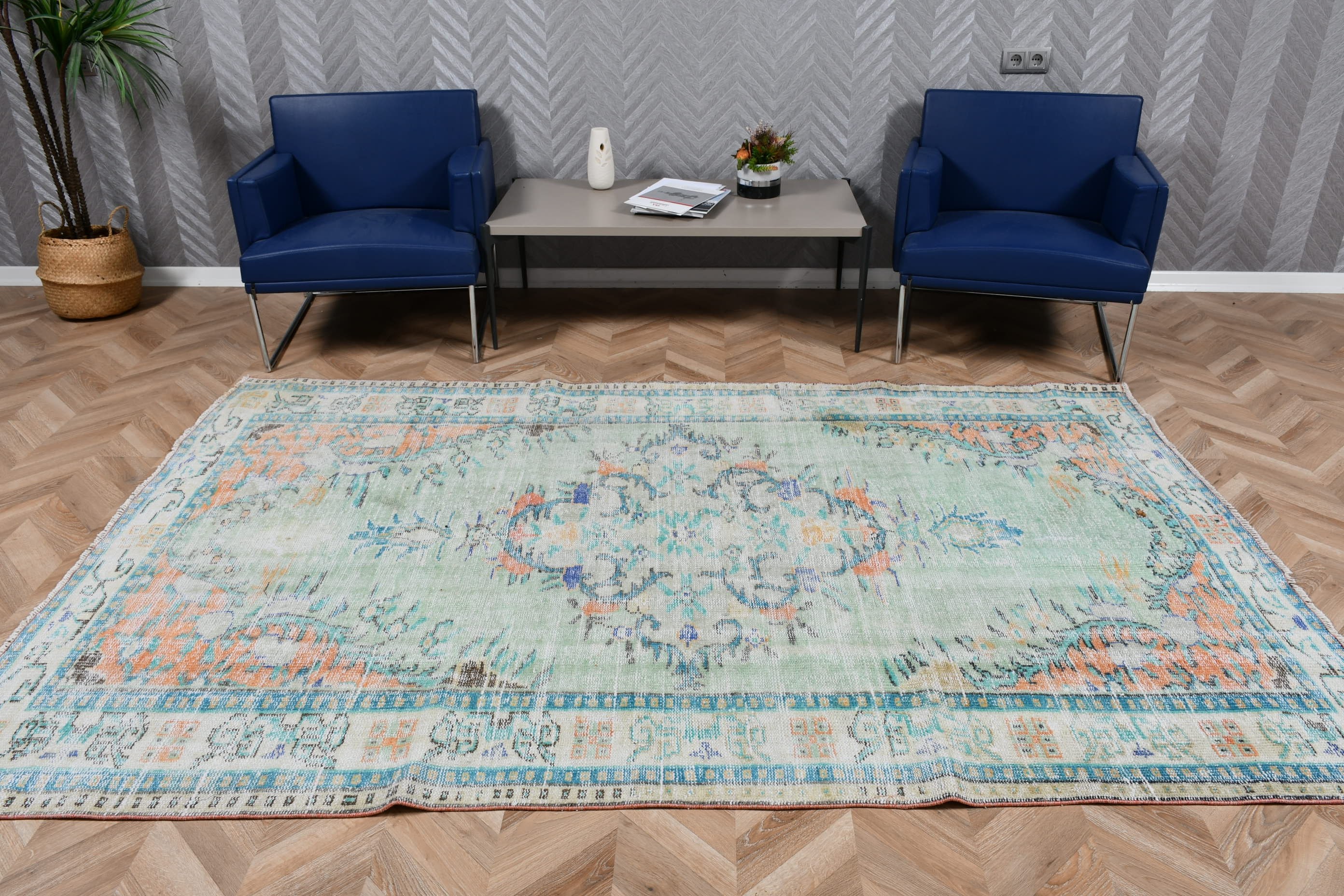 Living Room Rug, 5.7x8.9 ft Large Rug, Green Oushak Rug, Moroccan Rugs, Dining Room Rugs, Turkish Rug, Boho Rug, Vintage Rug