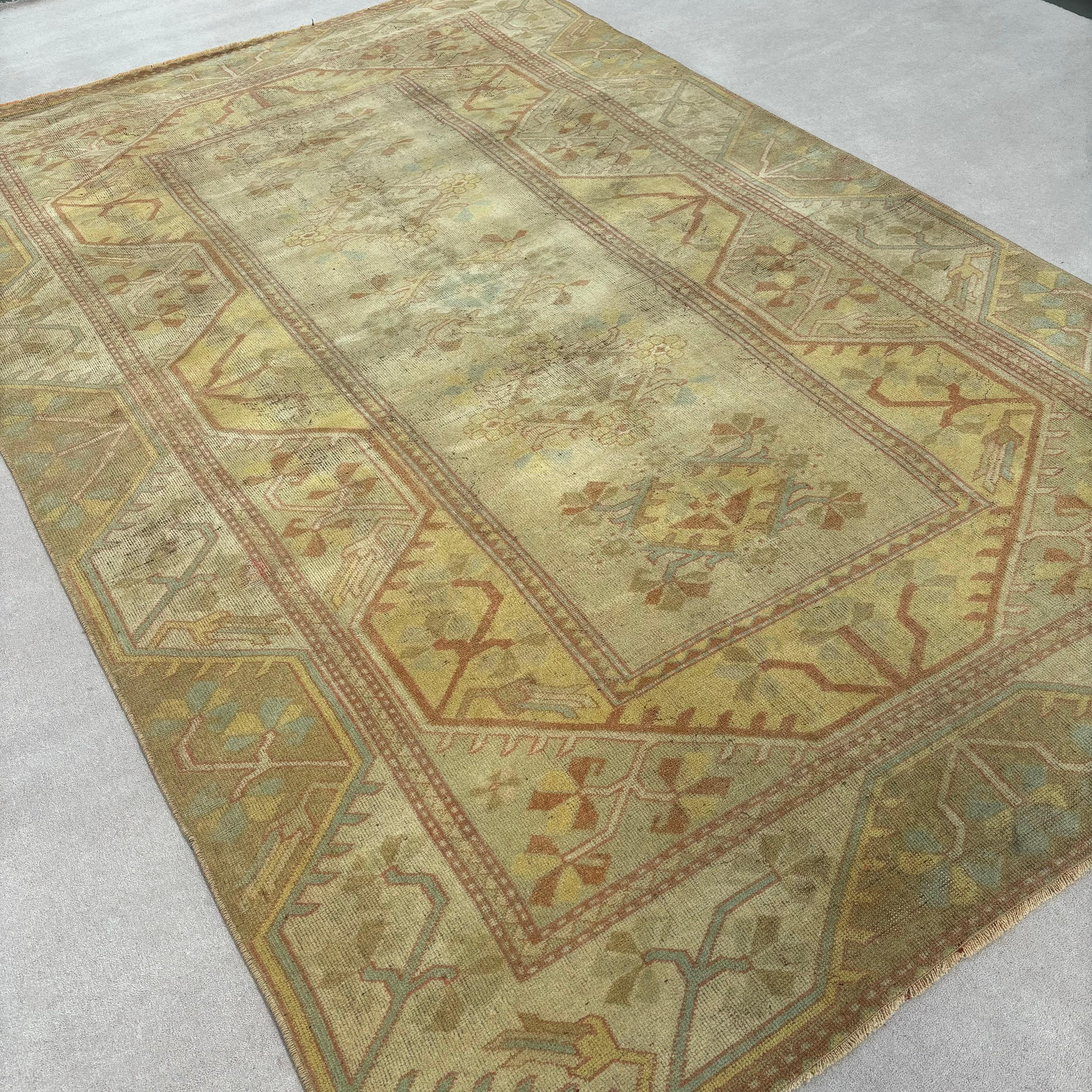 Bohemian Rugs, Salon Rugs, Antique Rugs, Kitchen Rugs, Yellow Home Decor Rug, Turkish Rug, Vintage Rug, 6x9.4 ft Large Rugs, Bedroom Rug