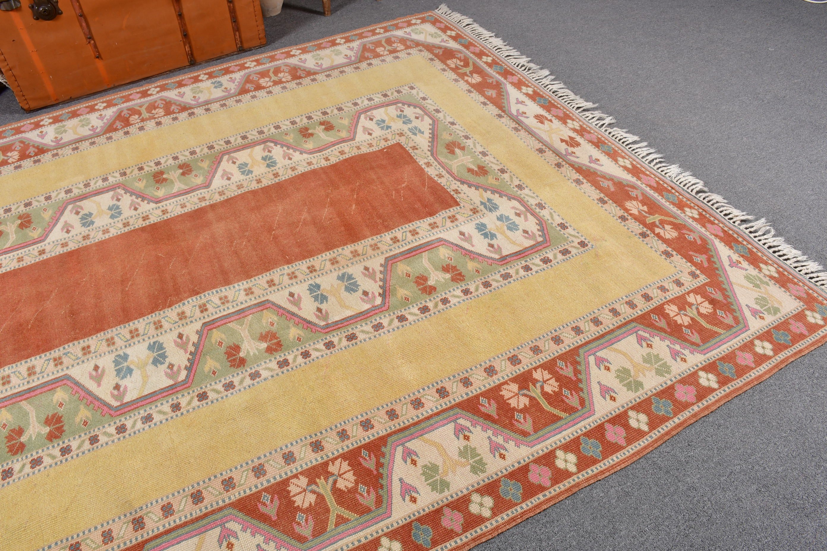 6.9x9 ft Büyük Halılar, Organik Halılar, Vintage Halılar, Türk Halıları, Sarı El Dokuma Halılar, Kilim, Mutfak Halıları, Oturma Odası Halıları