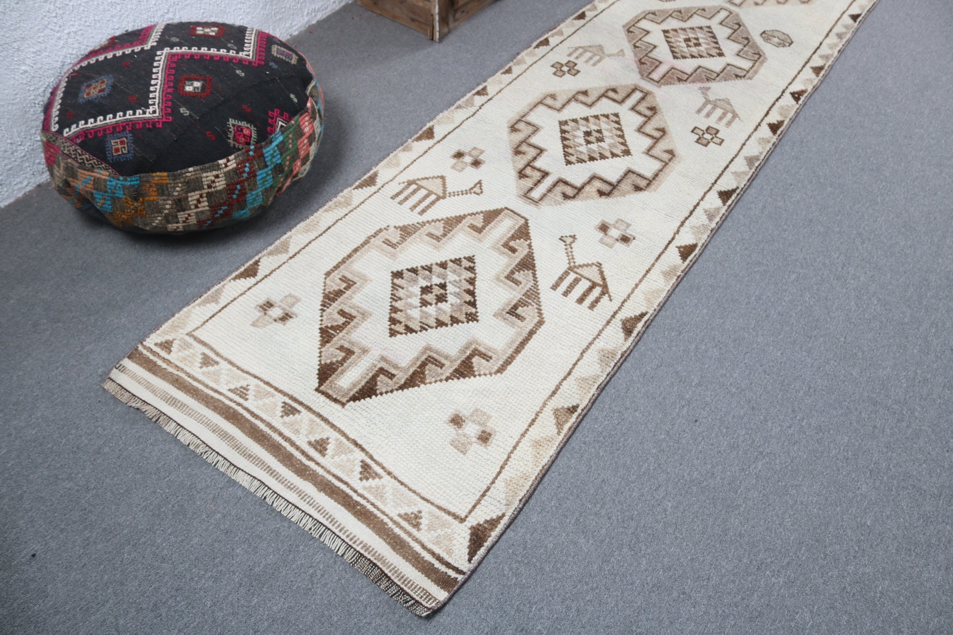 2,8x12,5 ft Runner Halıları, Harika Halı, Modern Halı, Mutfak Halıları, Runner Halıları, Bej Fas Halısı, Nötr Halılar, Vintage Halı, Türk Halısı