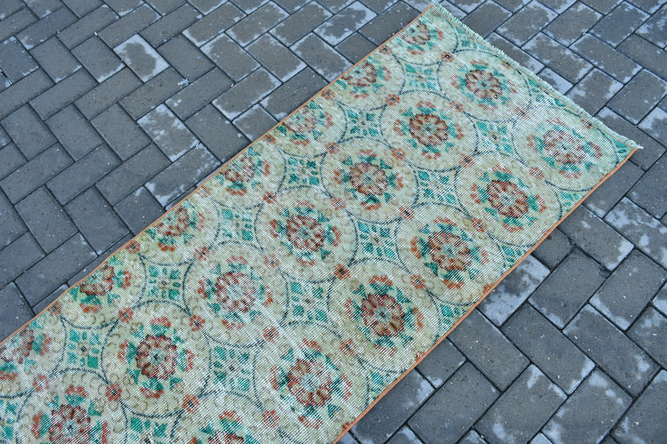 2.4x7.9 ft Runner Rug, Green Wool Rug, Turkish Rugs, Vintage Rug, Corridor Rug, Home Decor Rug, Rugs for Runner, Handmade Rug, Antique Rug