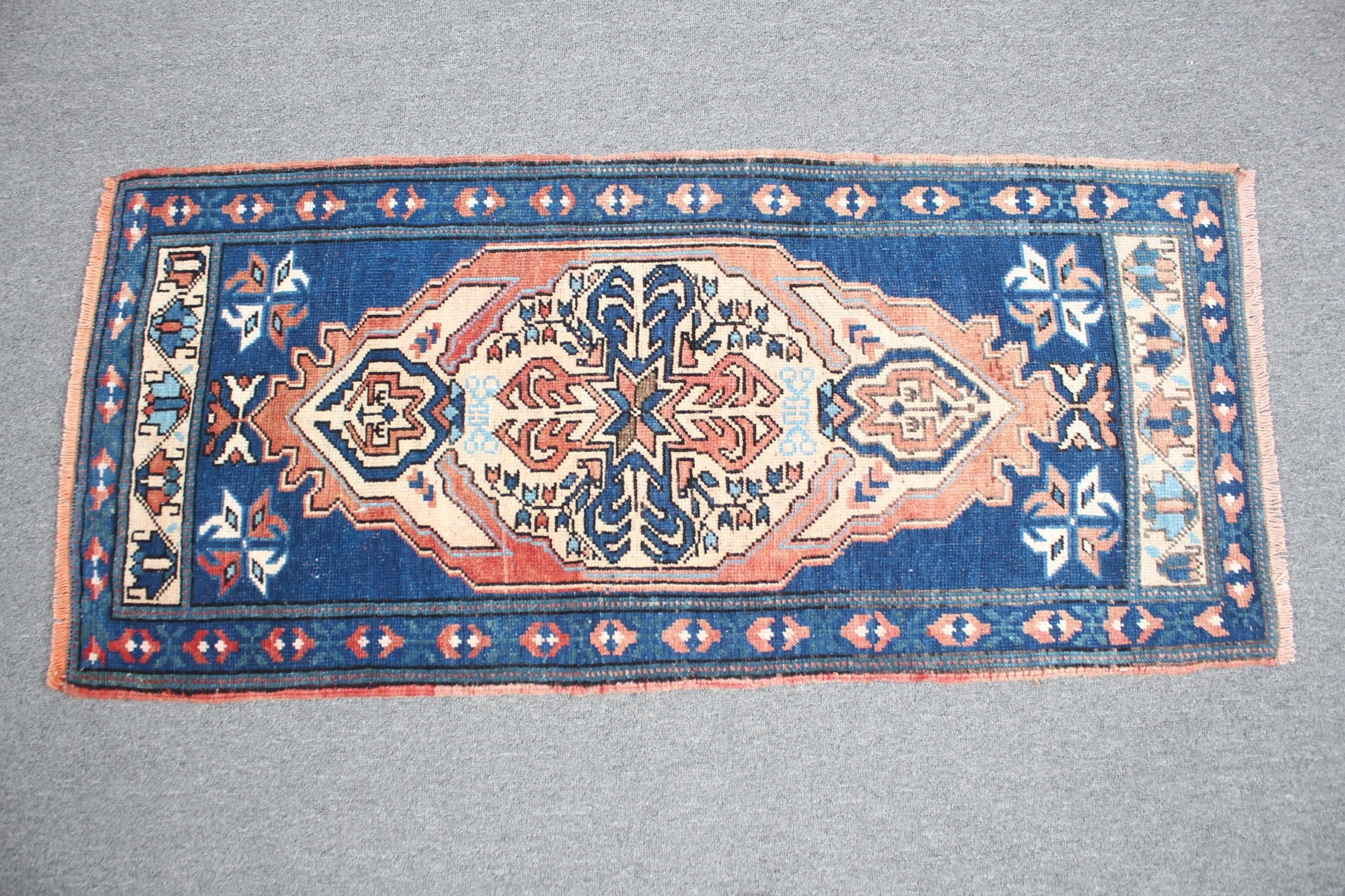 Bath Rug, Art Rug, Rugs for Car Mat, 1.7x3.8 ft Small Rug, Blue Moroccan Rug, Entry Rug, Vintage Rug, Turkish Rugs, Cool Rugs