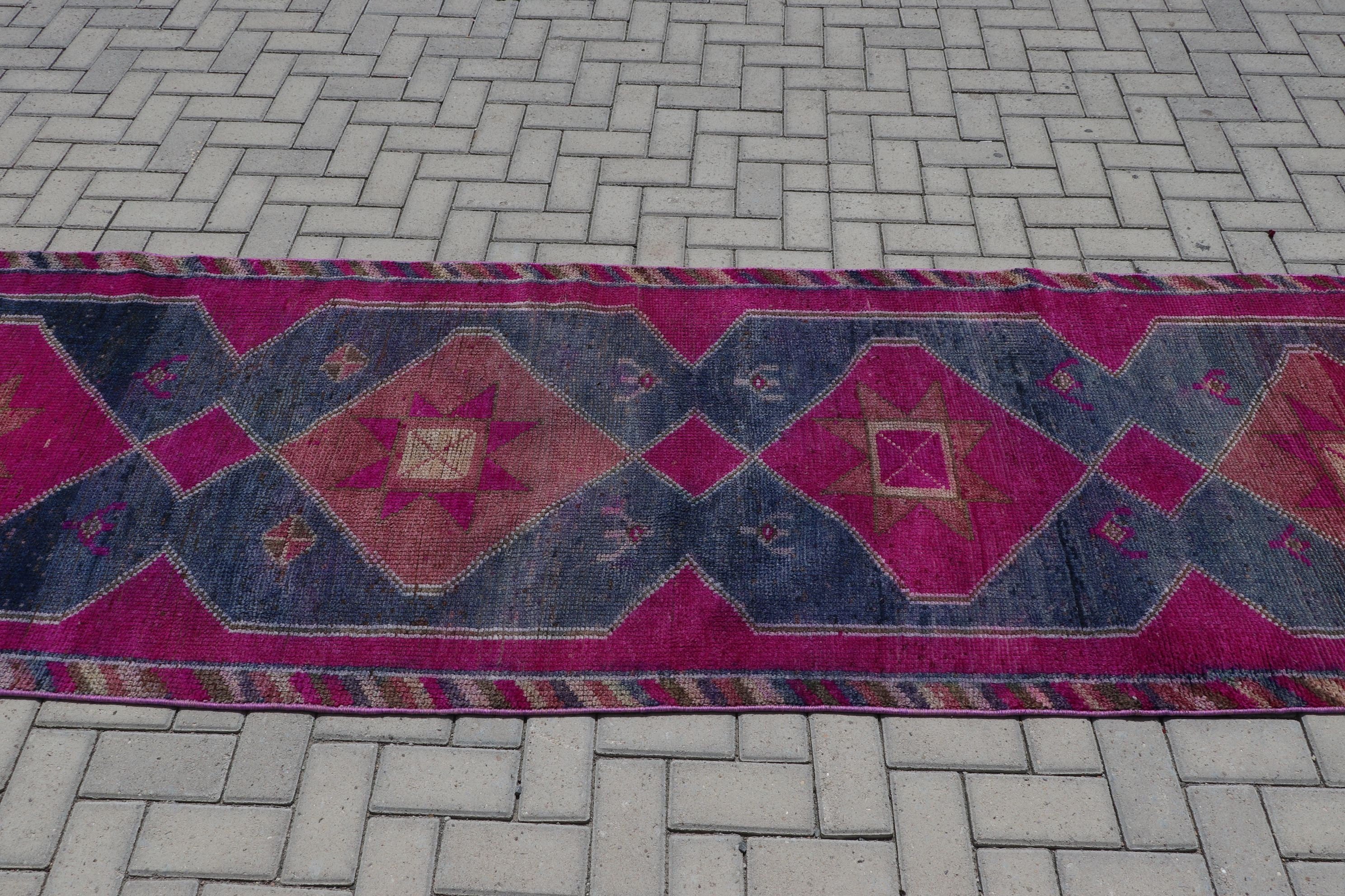 Vintage Rugs, Retro Rug, Floor Rug, Pink Oriental Rug, Turkish Rugs, Corridor Rugs, 3.2x12 ft Runner Rug, Rugs for Runner, Home Decor Rug