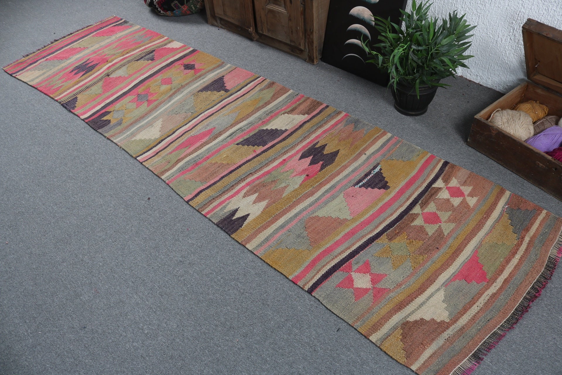 Havalı Halı, Türk Halıları, Kilim, 2.6x9.6 ft Runner Halıları, Beni Ourain Runner Halısı, Boho Halısı, Vintage Halılar, El Dokuma Halı, Pembe Ev Dekor Halısı