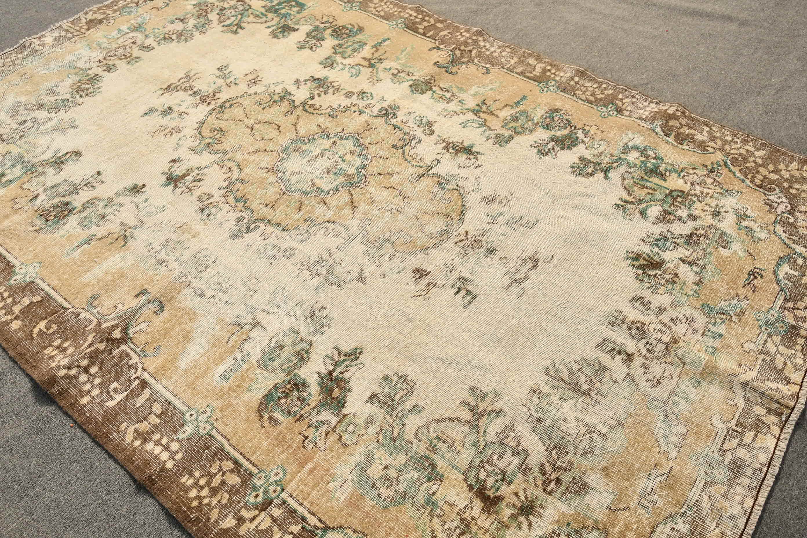 Bedroom Rug, Turkish Rug, Nomadic Rug, Dining Room Rugs, Kitchen Rugs, Beige Wool Rugs, Anatolian Rug, Vintage Rugs, 6.4x9.3 ft Large Rugs