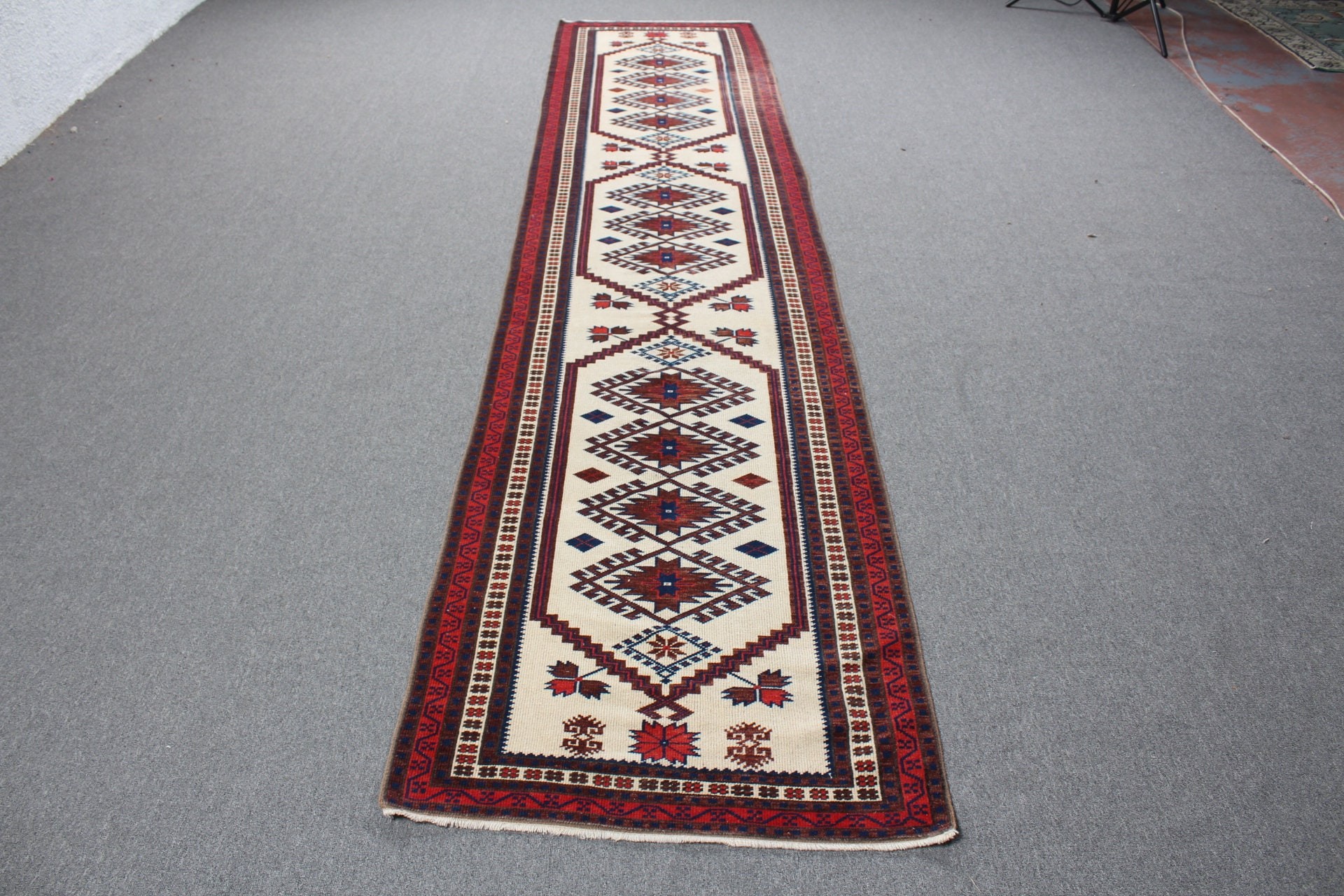 Yer Halısı, 2.7x12.1 ft Runner Halısı, Oushak Halıları, Soyut Halı, Türk Halısı, Kahverengi Mutfak Halıları, Merdiven Halısı, Vintage Halı, Mutfak Halıları