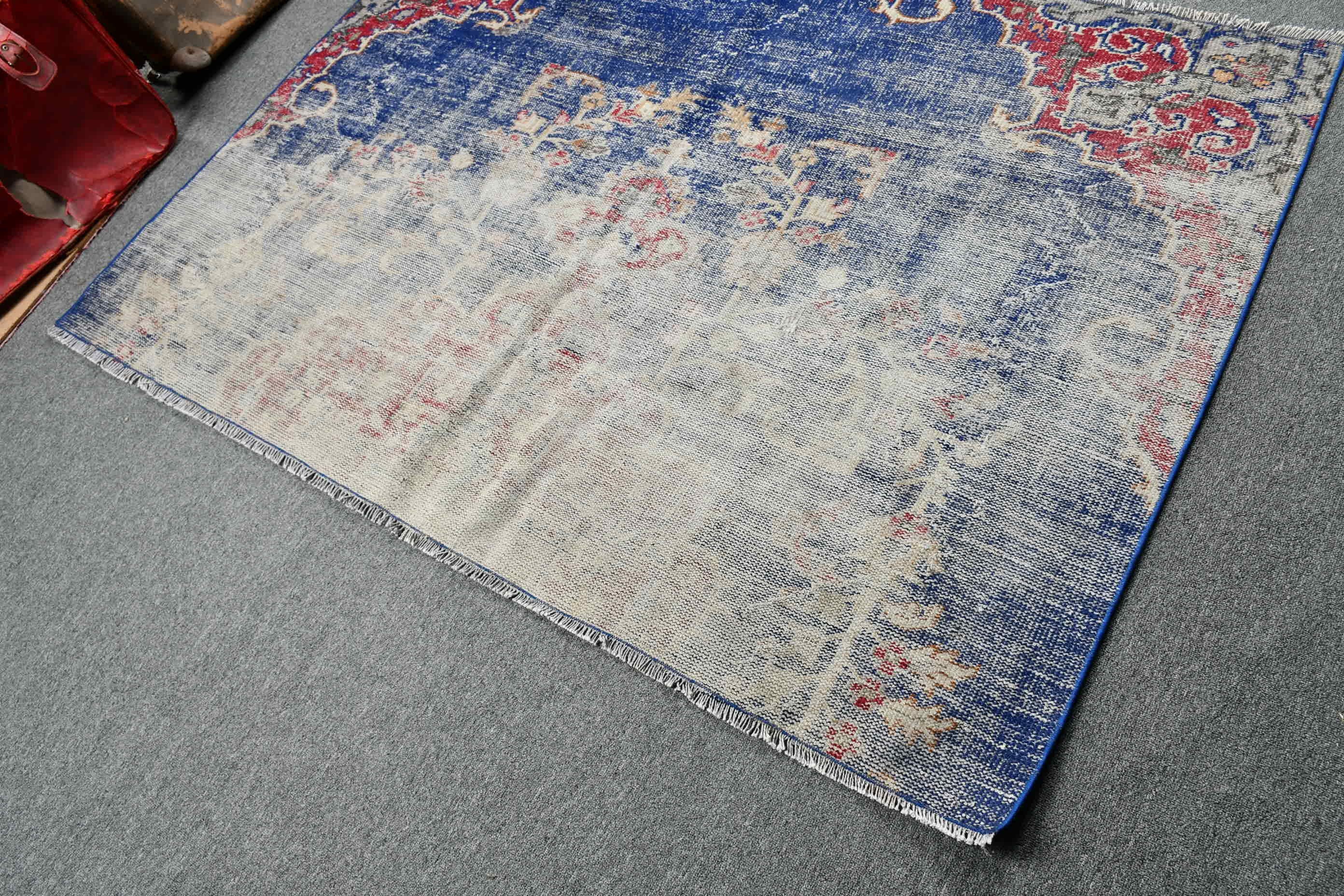 Blue Floor Rugs, Turkish Rugs, Vintage Rugs, Antique Rug, Bedroom Rug, Rugs for Nursery, Eclectic Rugs, 5.7x4.1 ft Accent Rug, Nursery Rug