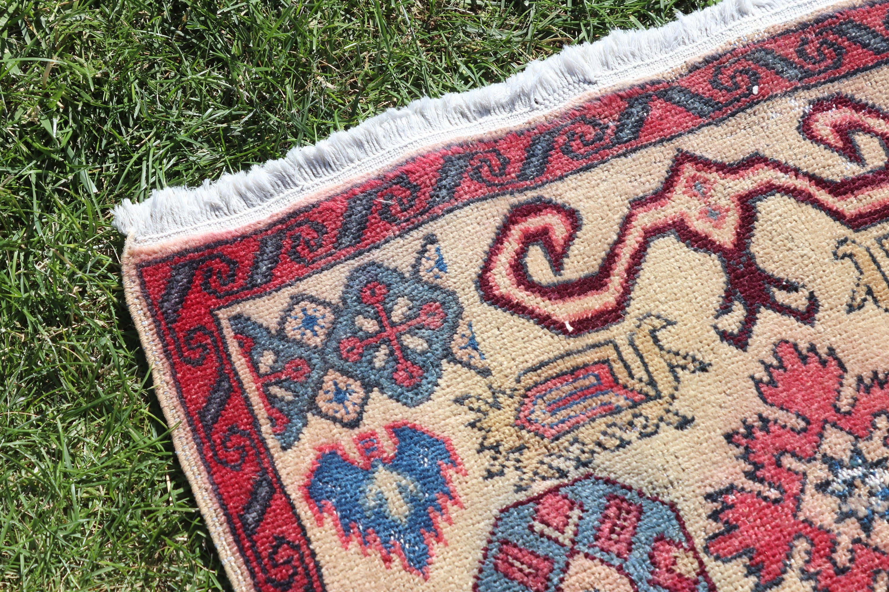 Vintage Halılar, Bej Ev Dekorasyonu Halıları, Türk Halısı, Mutfak Halıları, Kabile Halısı, 2.1x4.1 ft Küçük Halı, Banyo Halısı, Oryantal Halılar