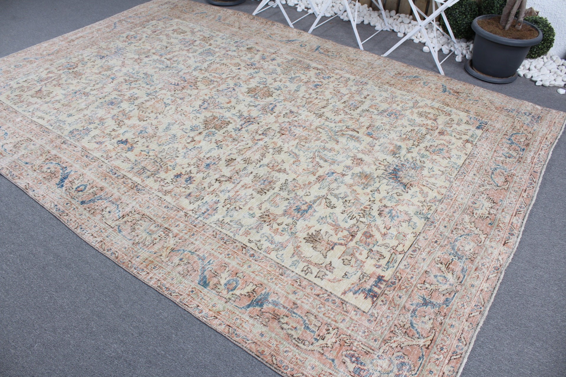 Salon Rug, Turkish Rugs, 7x10.3 ft Oversize Rug, Dining Room Rug, Vintage Rugs, Anatolian Rugs, Beige Wool Rug, Dorm Rug, Moroccan Rug