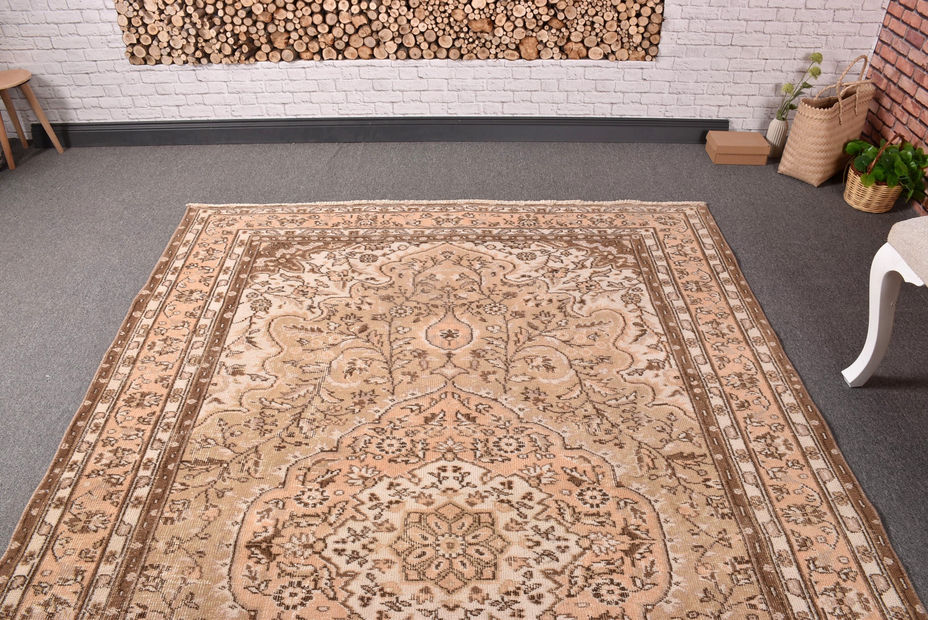 Vintage Rugs, Modern Rug, Salon Rugs, Turkish Rug, Neutral Rugs, Large Boho Rugs, Beige Kitchen Rug, 5.8x8.6 ft Large Rugs, Outdoor Rug