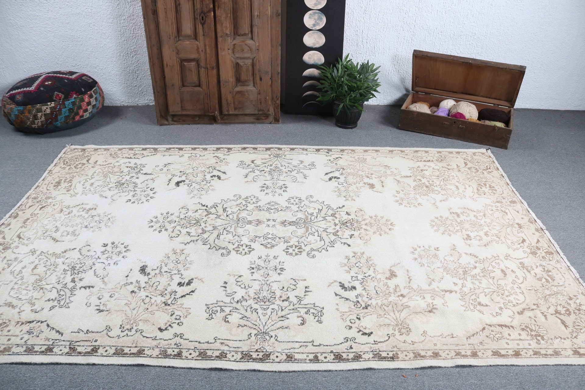 Large Boho Rugs, Beige Geometric Rugs, Dining Room Rug, 5.6x8.8 ft Large Rugs, Anatolian Rugs, Handwoven Rugs, Vintage Rugs, Turkish Rugs